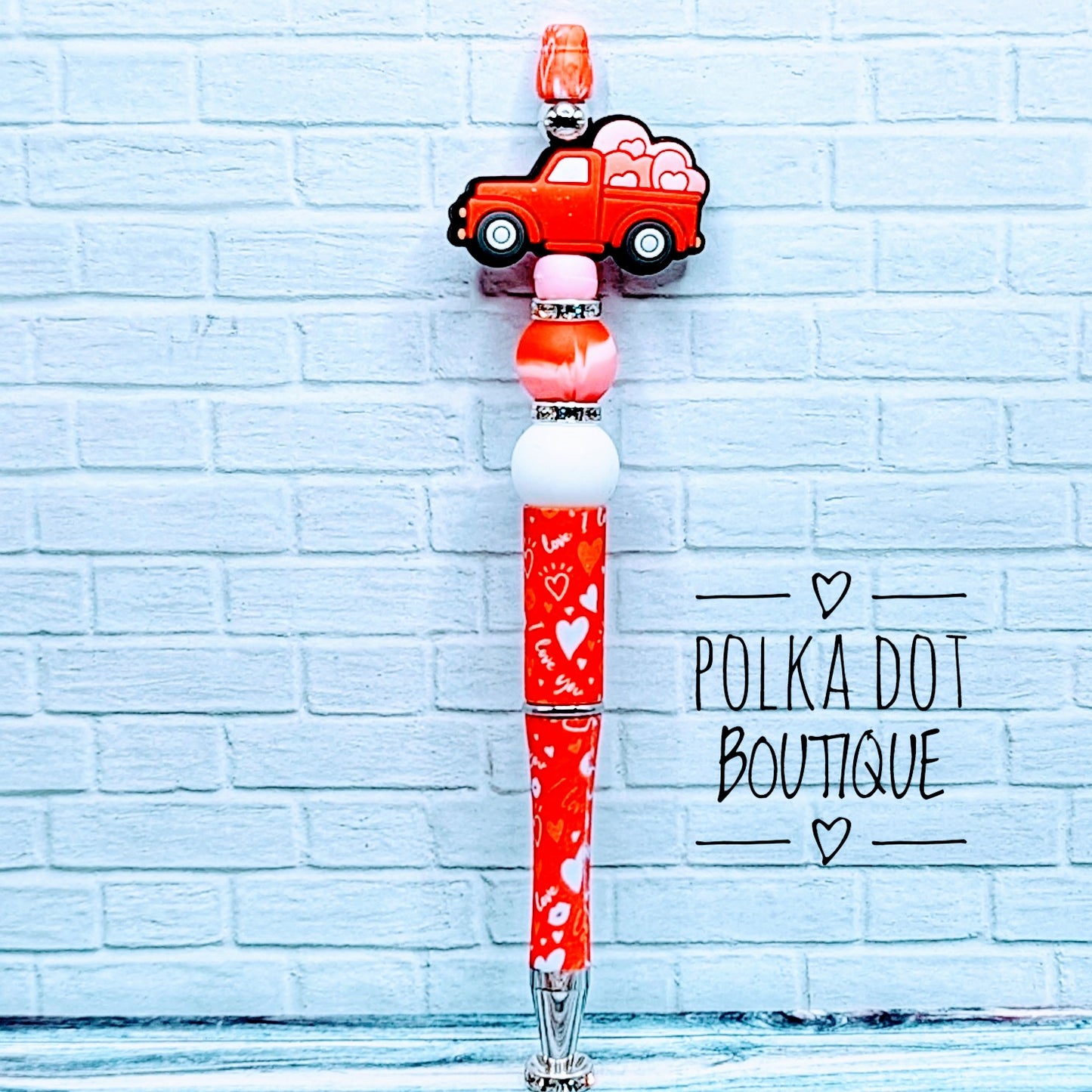 Valentines Truck Silicone Beaded Pen
