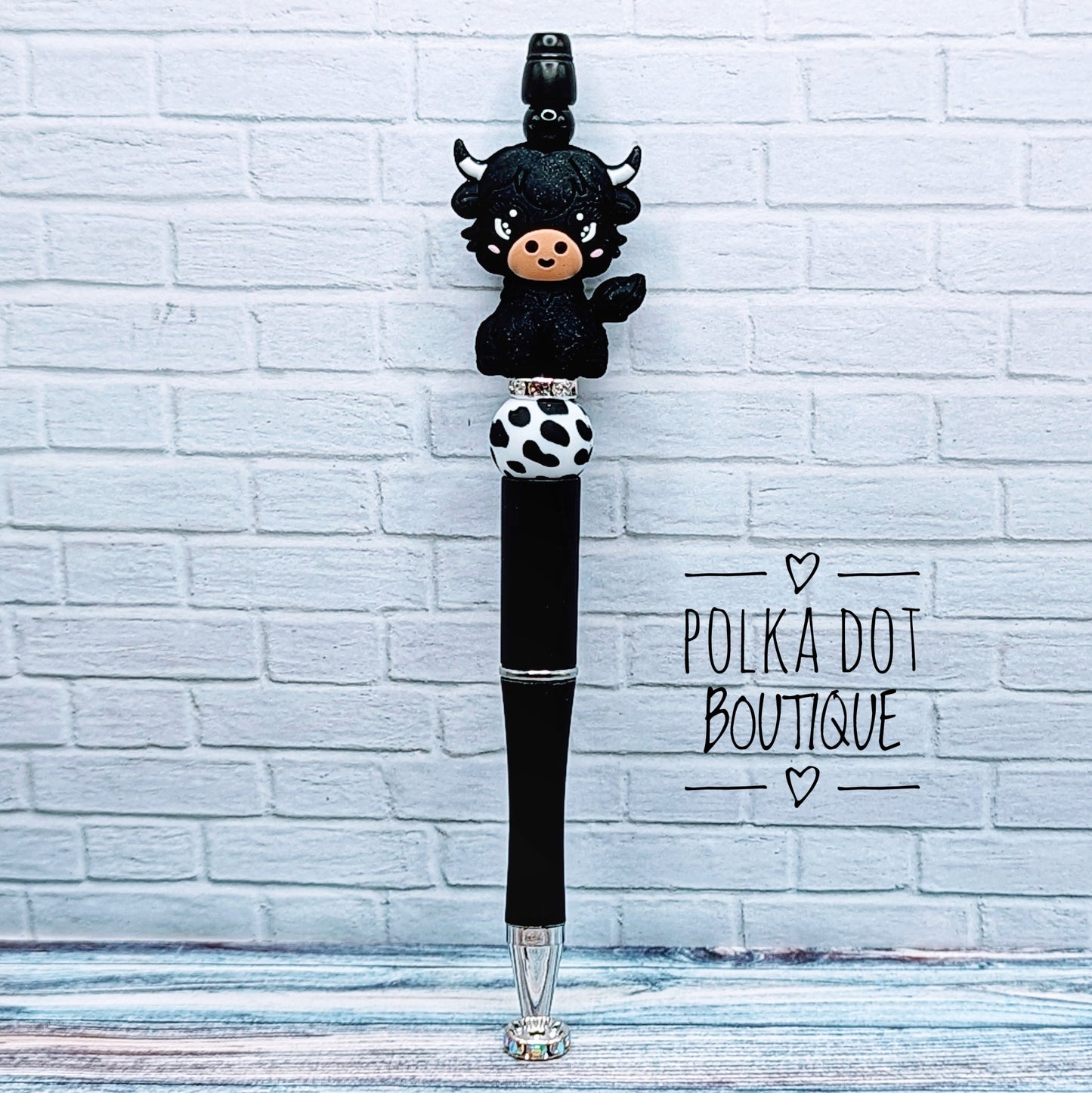 Cow : Black 3D Hyland Silicone Beaded Pen
