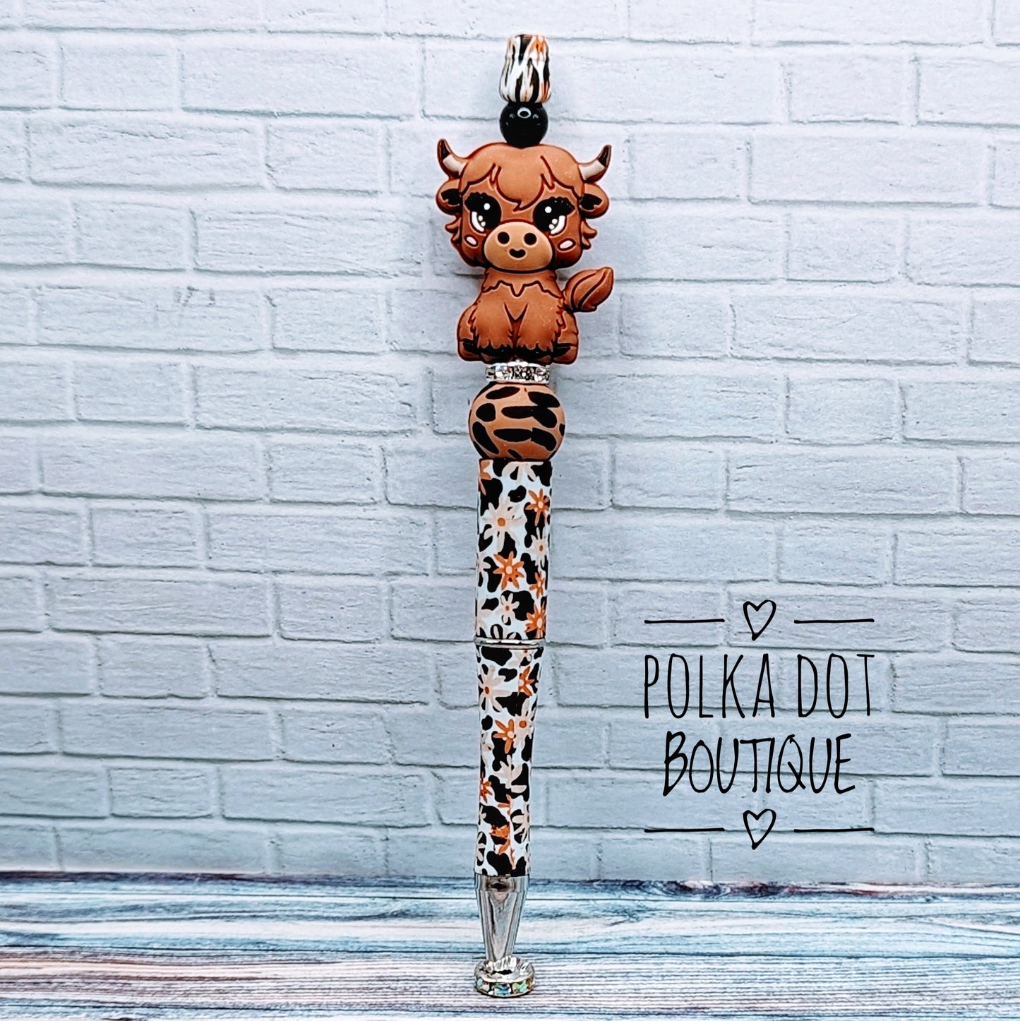 Cow : Light Brown 3D Hyland Silicone Beaded Pen