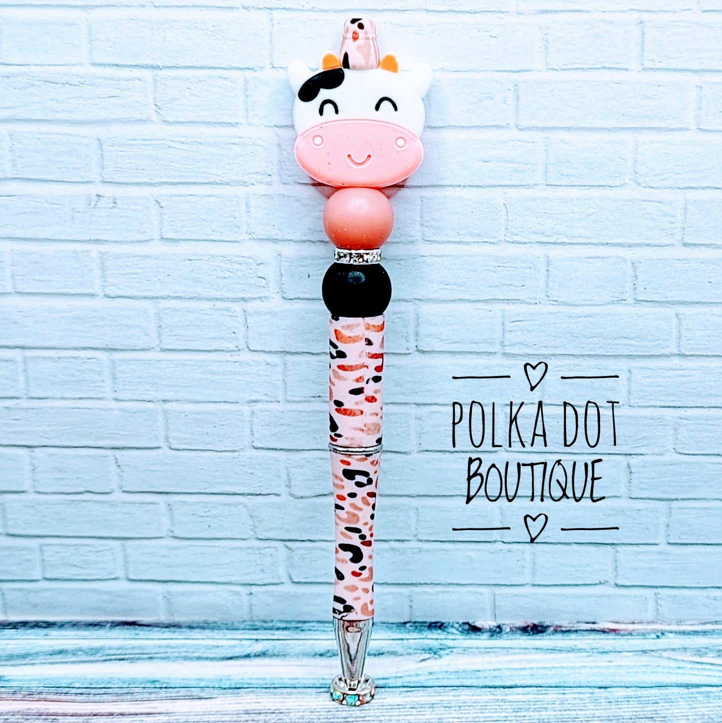 Cow : Pink Silicone Beaded Pen