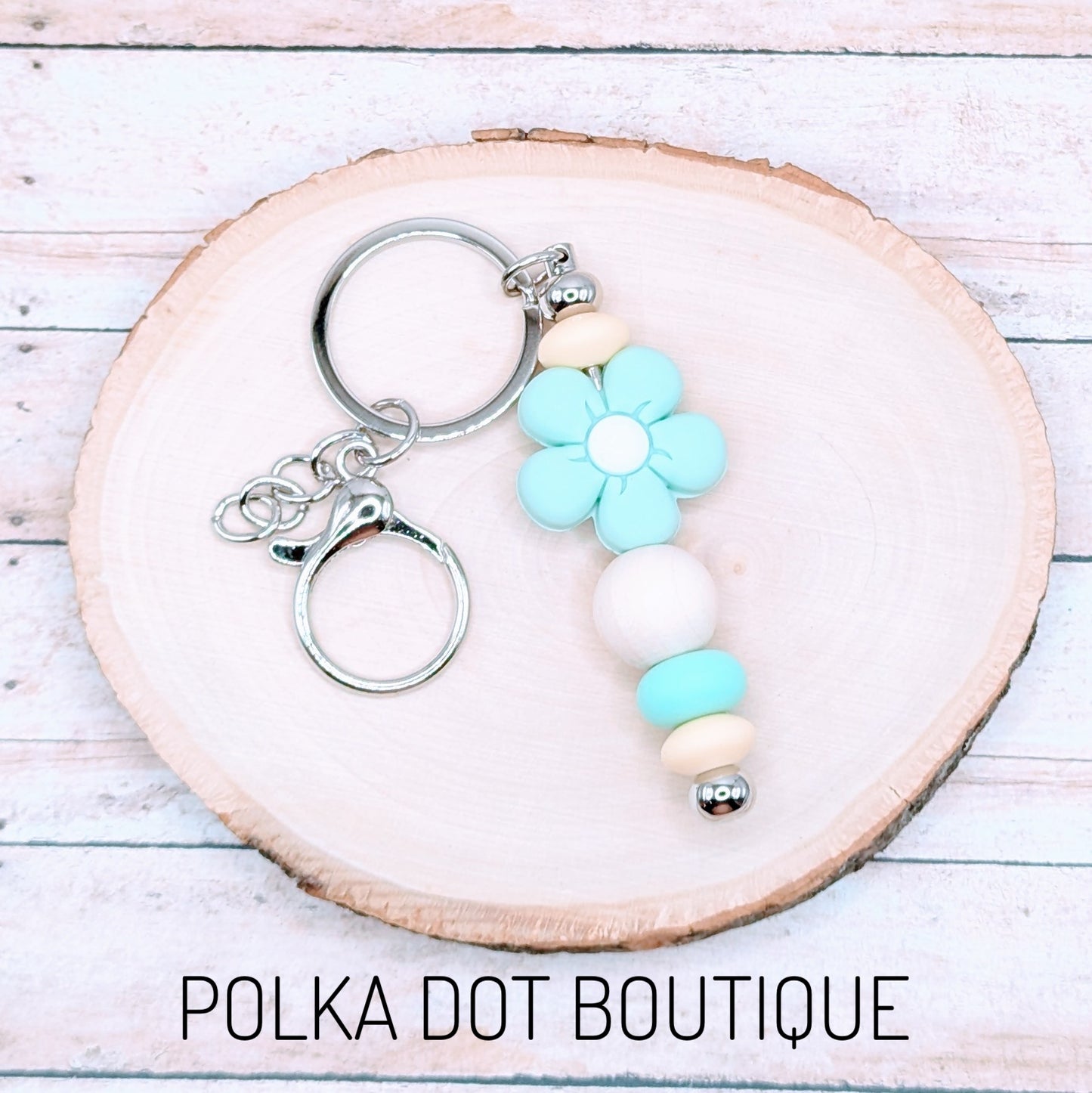 Teal Flower Silicone Keychain