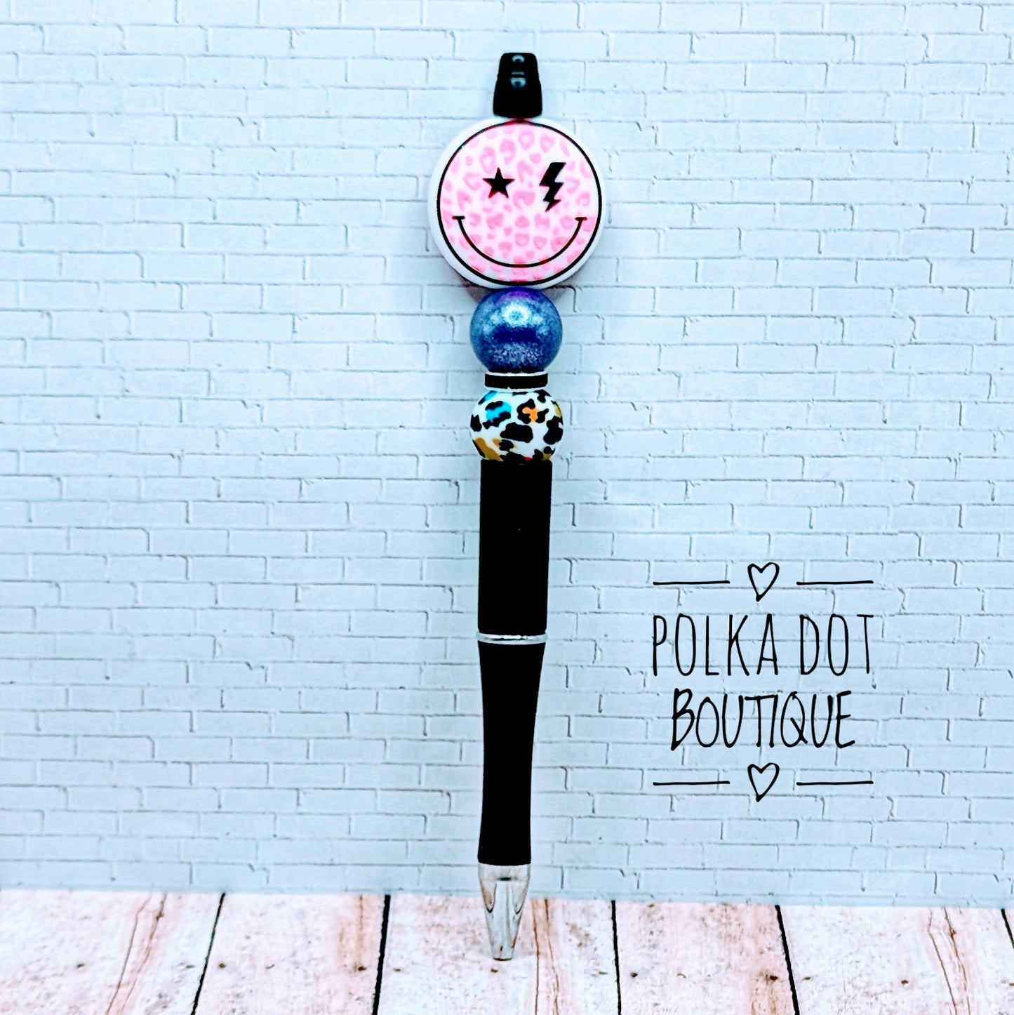 Happy Face Cheetah Silicone Beaded Pen