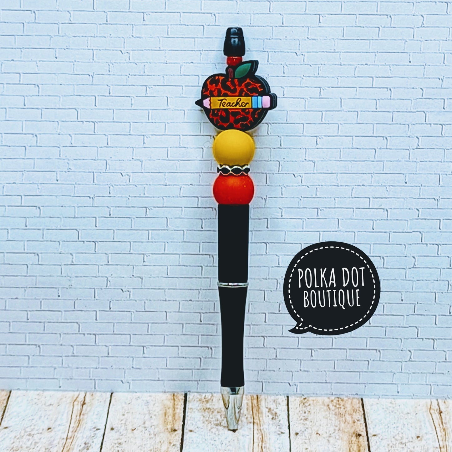 Teacher : Cheetah Apple Silicone Beaded Pen