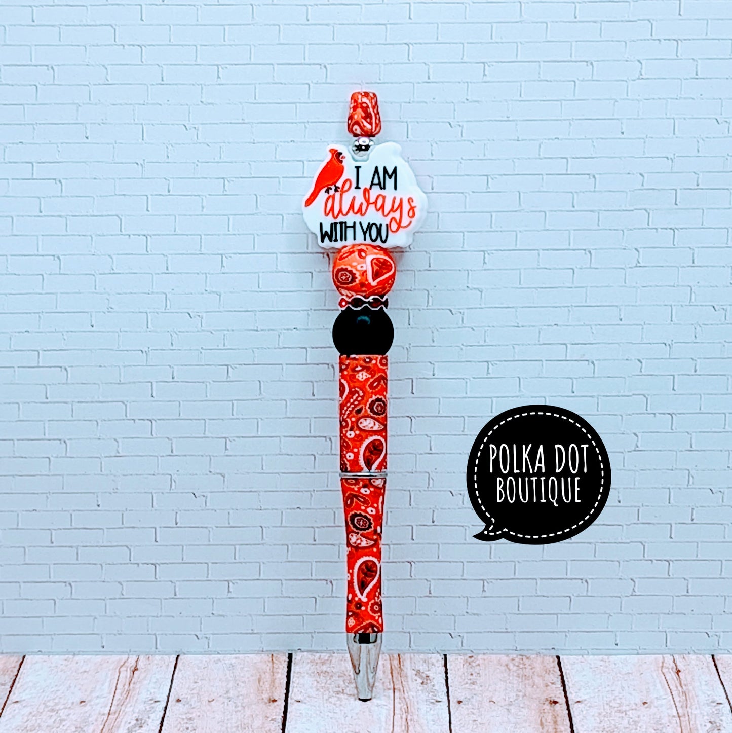 Cardinal Silicone Beaded Pen