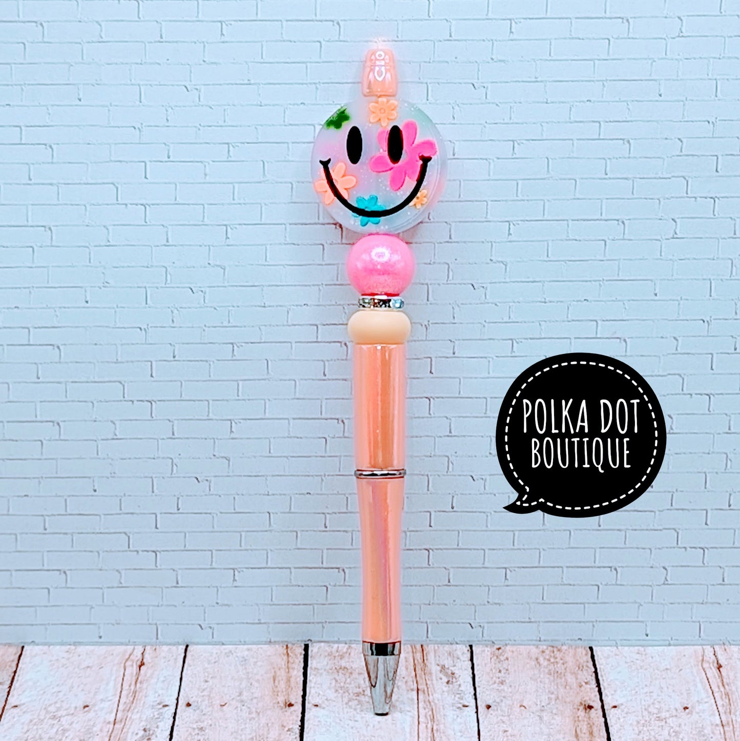 Happy Face Flowers Silicone Beaded Pen