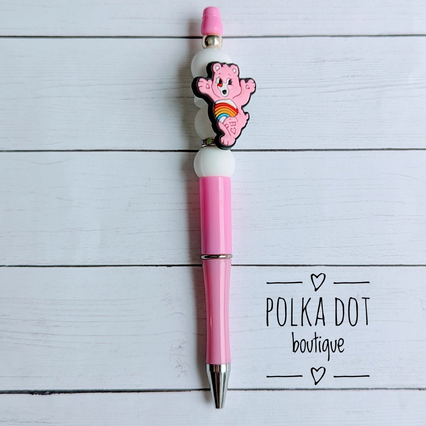 Care Bear : Pink Silicone Beaded Pen