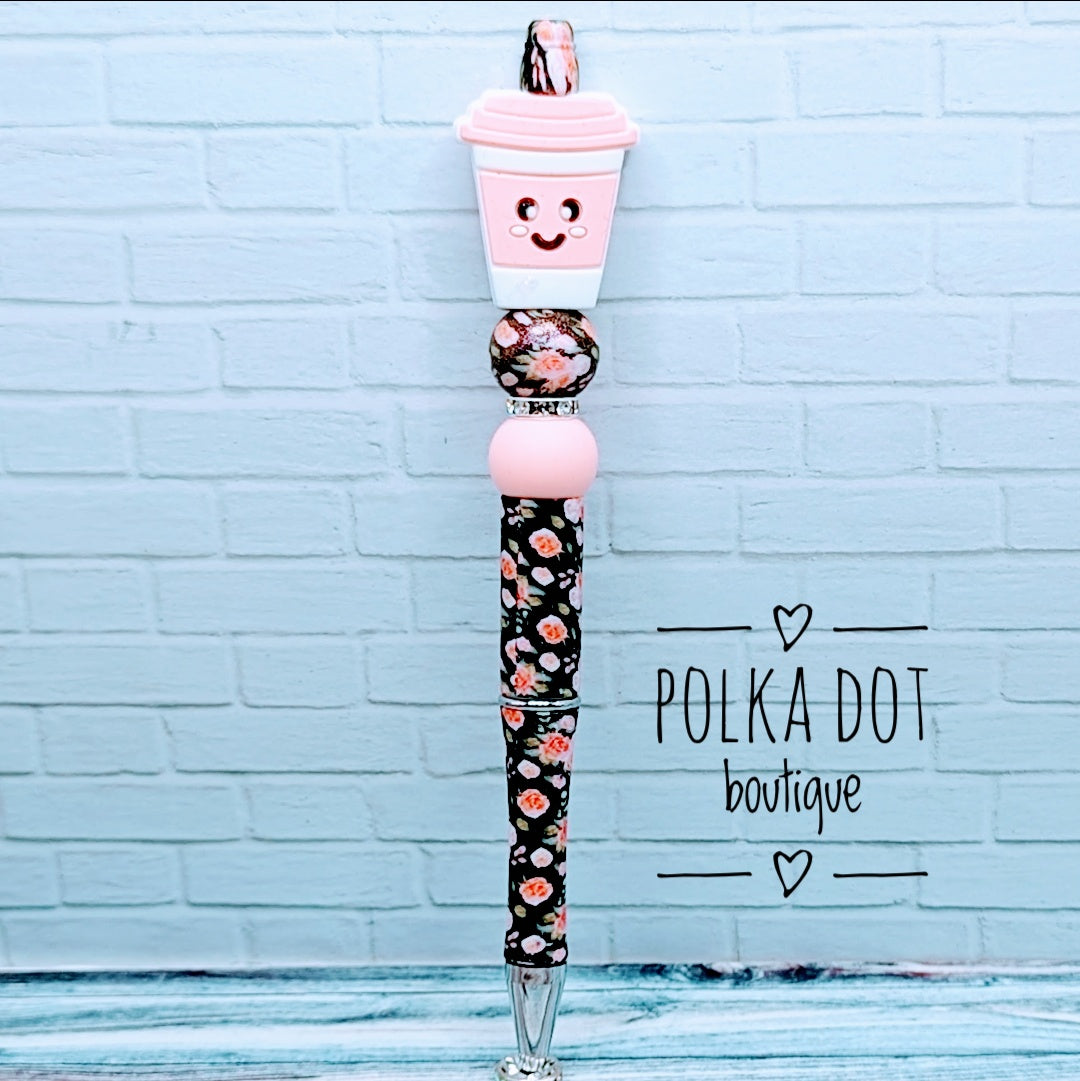 Coffee: Pink Cup Silicone Beaded Pen