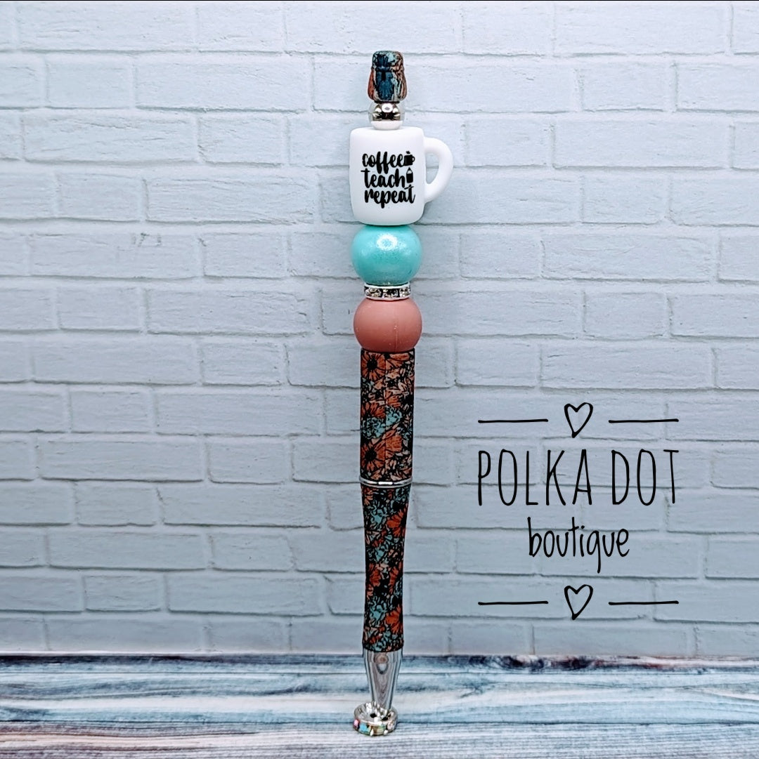 Coffee Mug : Coffee Teach Repeat Silicone Beaded Pen