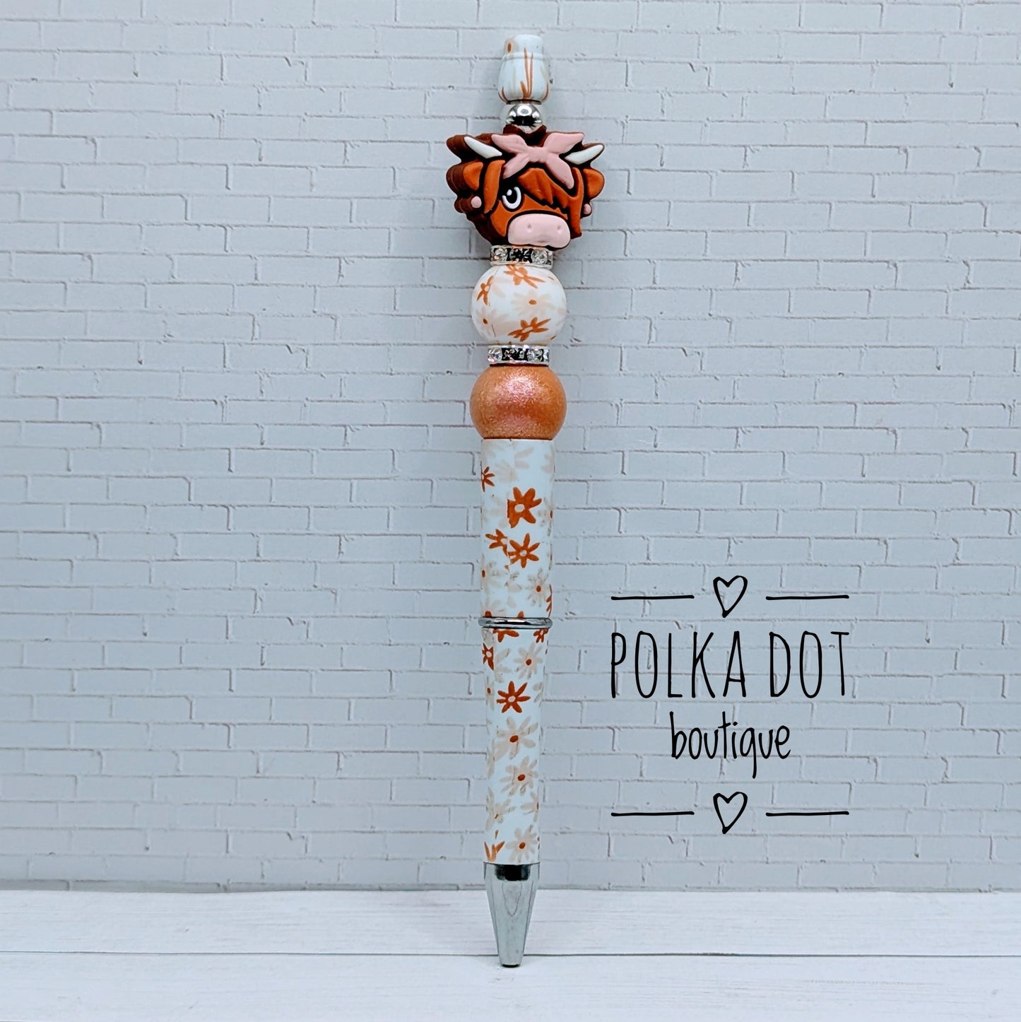 Cow : Pink Bow Highland Silicone Beaded Pen