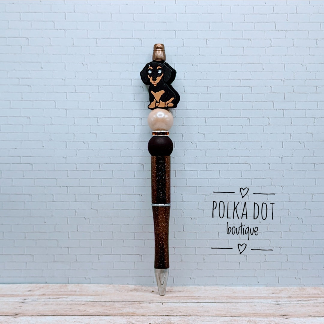 Dog : Brown Dachshund Silicone Beaded Pen