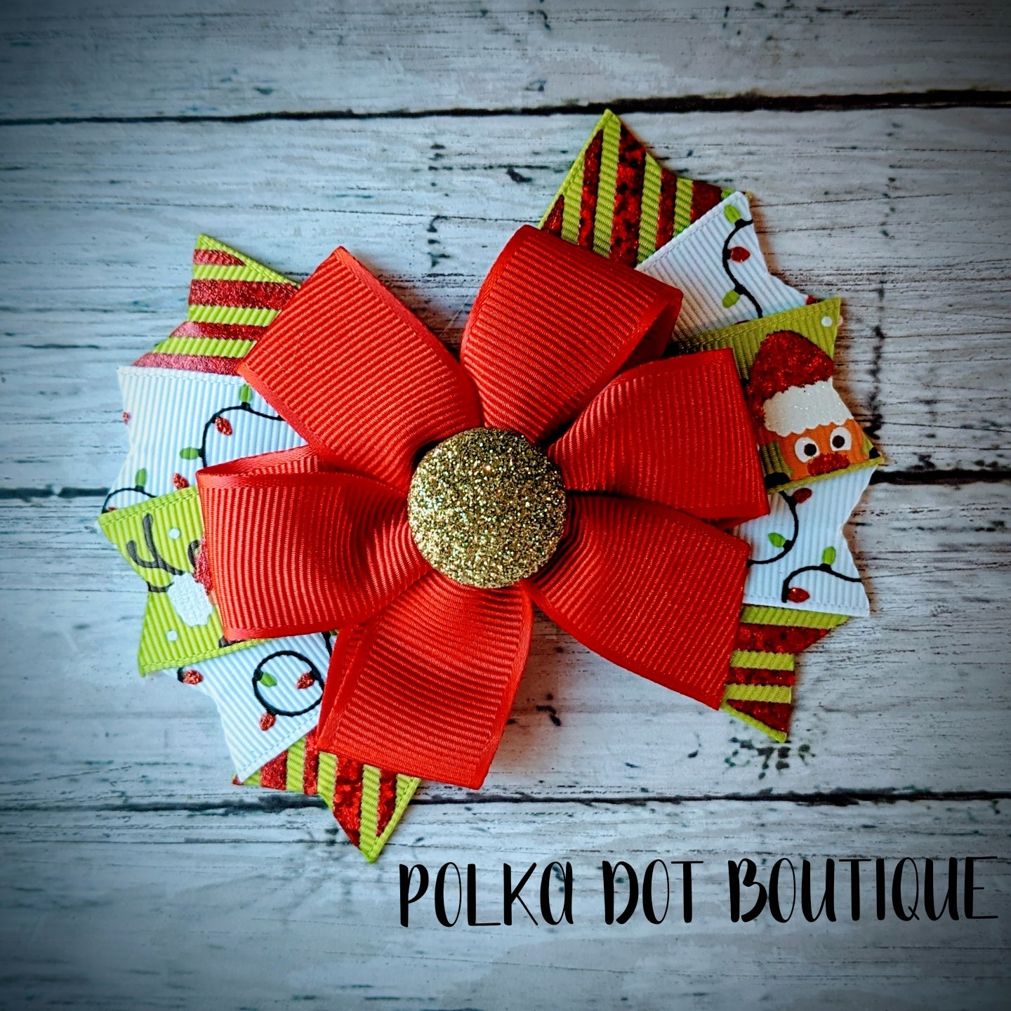 Green Reindeer Pinwheel Bow