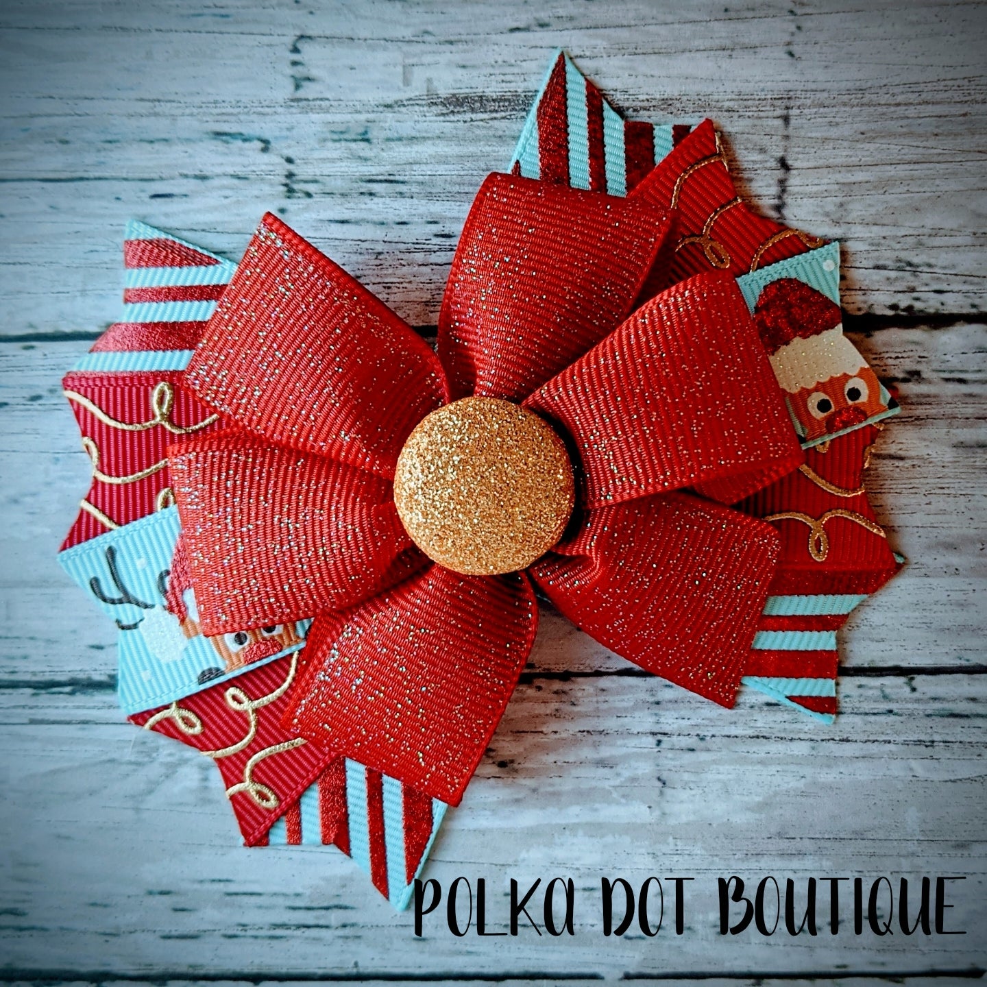 Blue Reindeer Pinwheel Bow