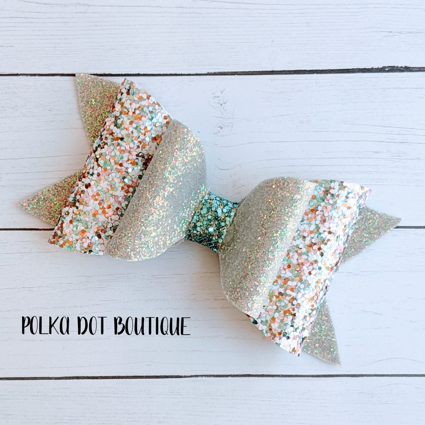 Silver/Blue Glitter Faux Leather Bow