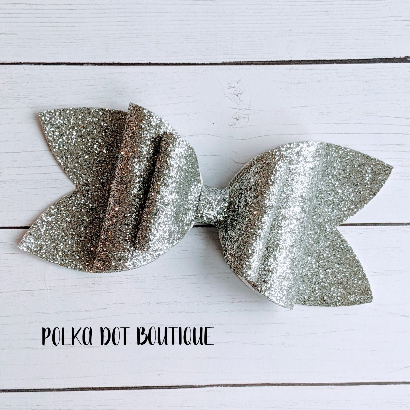 Silver Glitter Faux Leather Bow