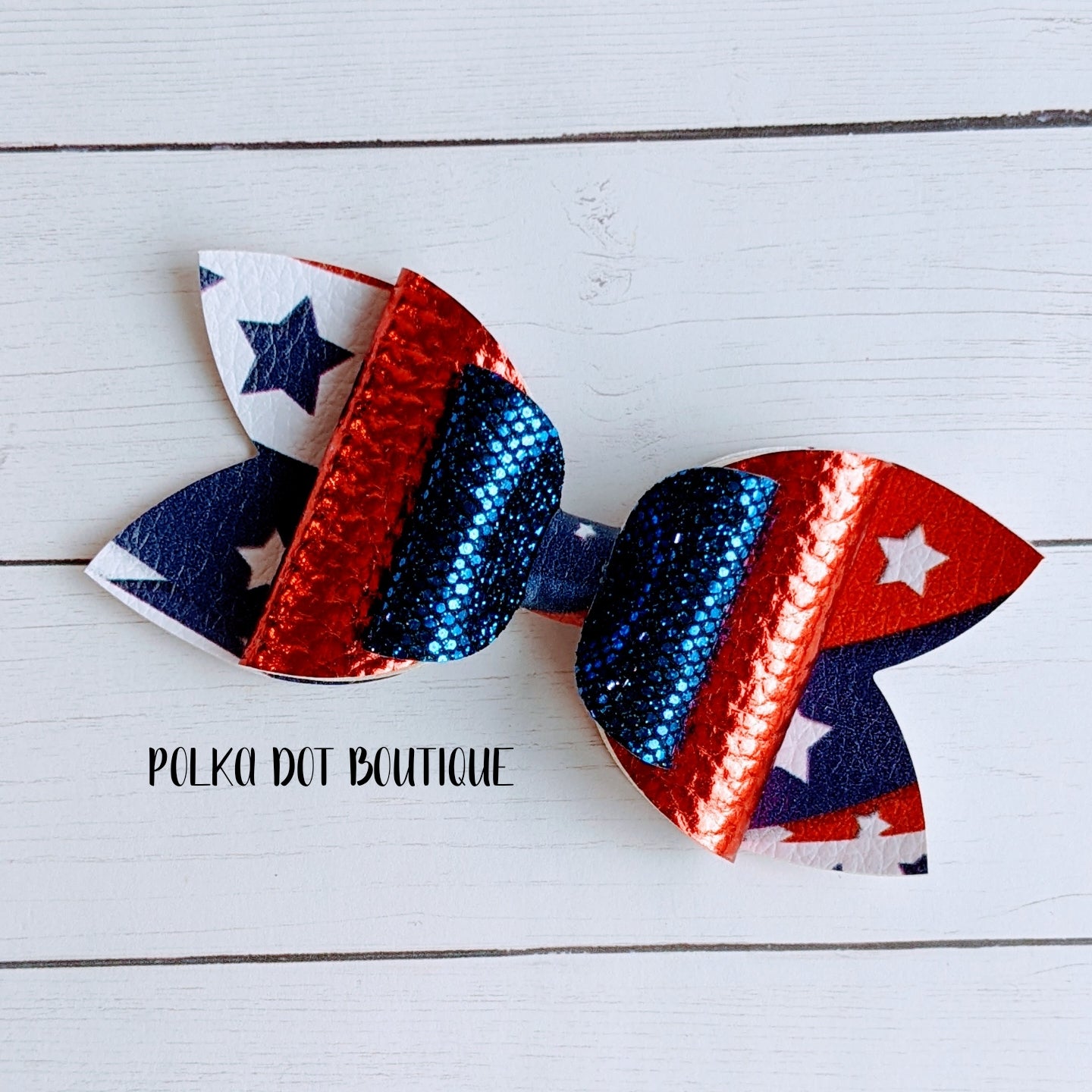 4th of July Glitter Faux Leather Bow