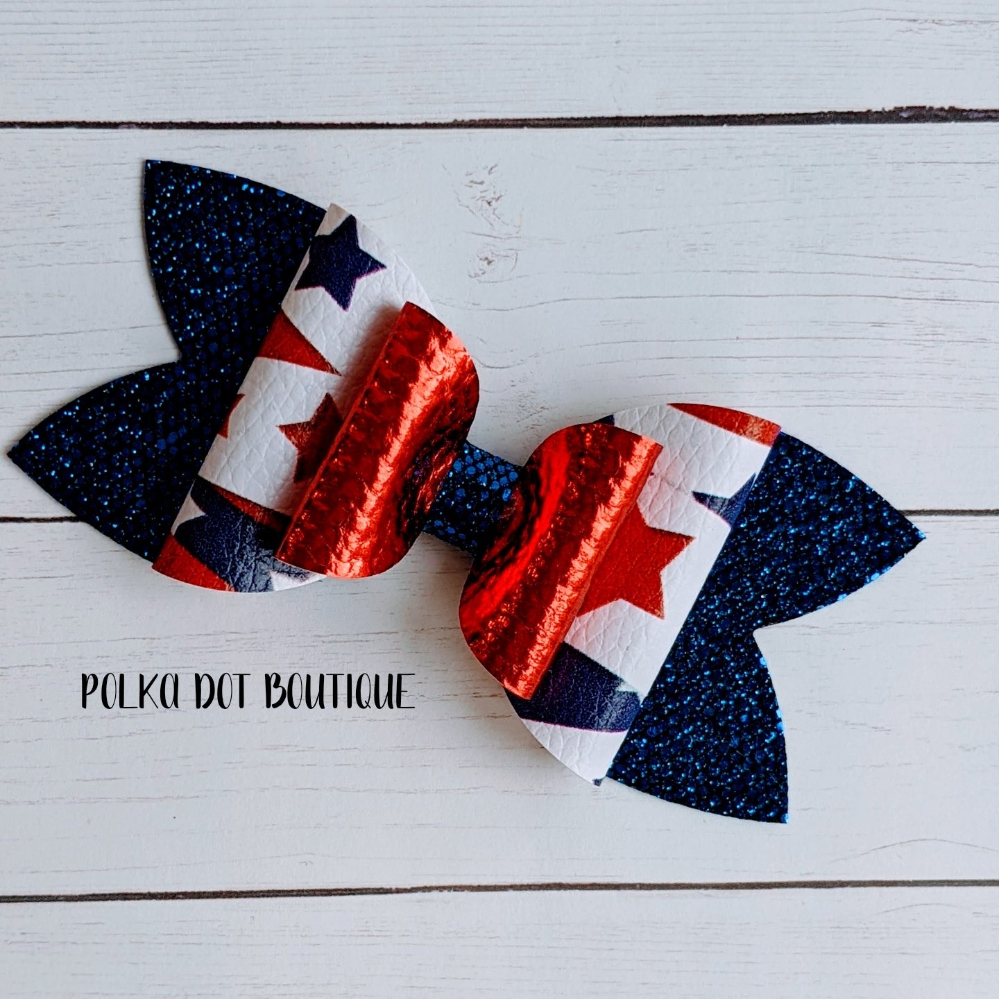 4th of July Glitter Faux Leather Bow