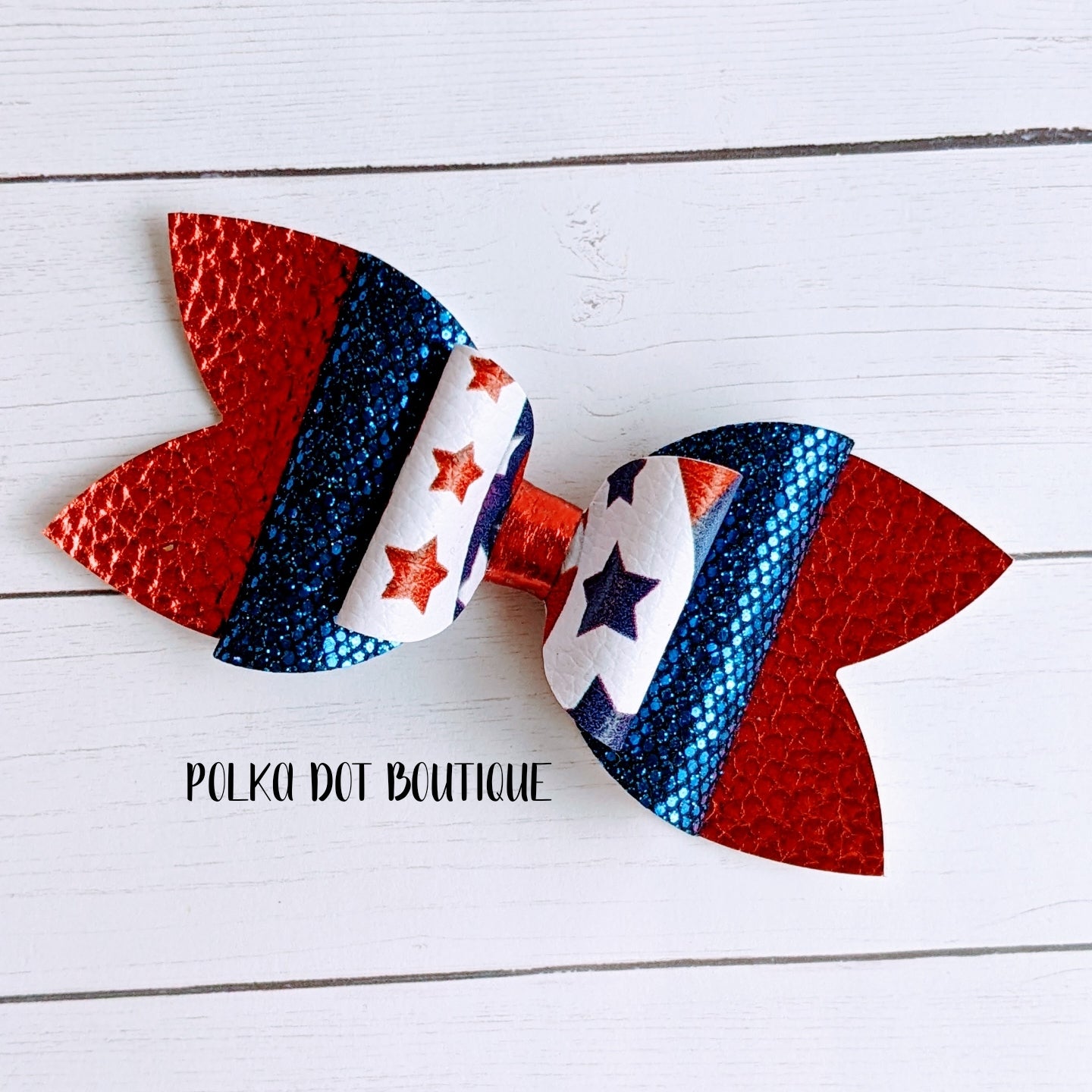 4th of July Glitter Faux Leather Bow