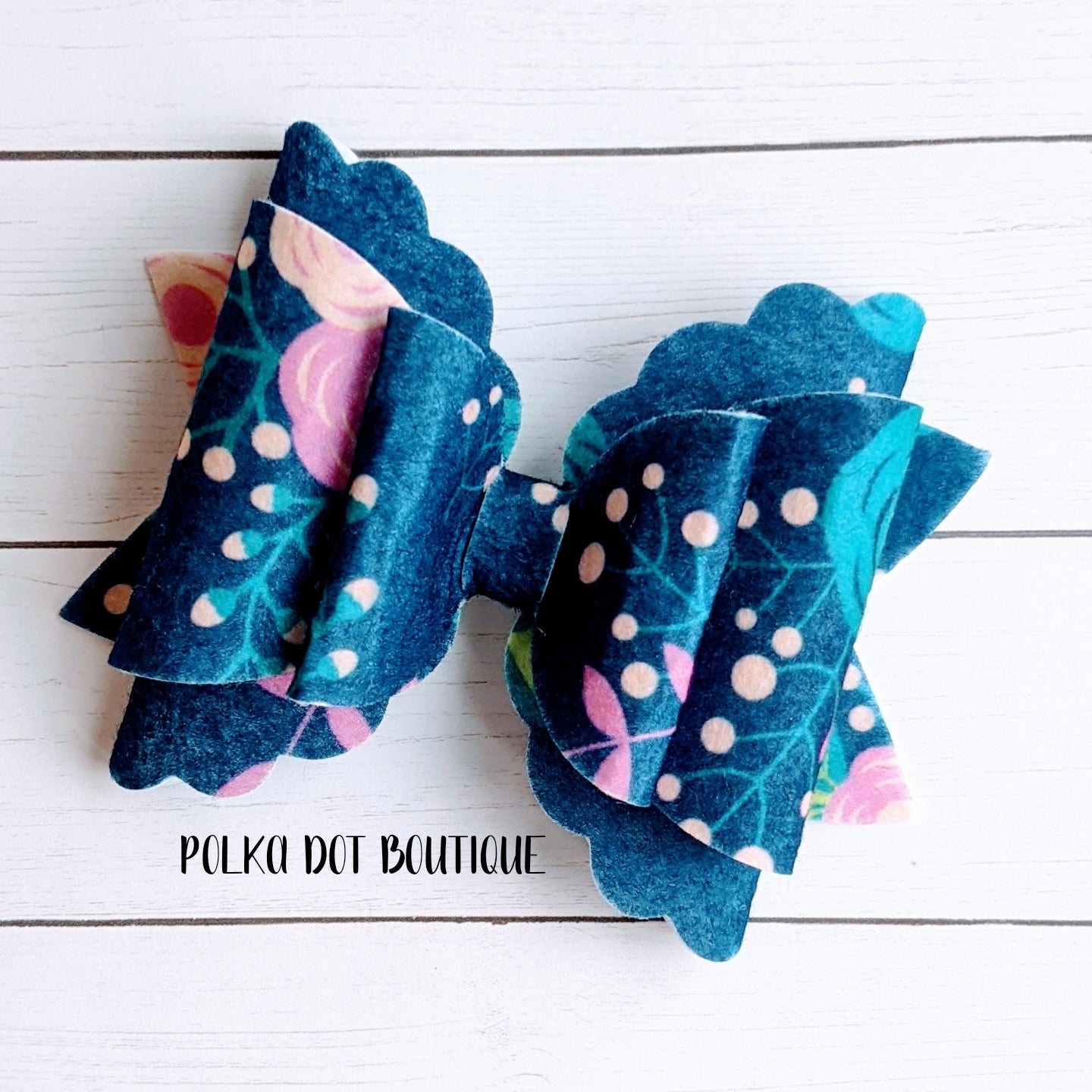 Navy Floral Felt Bow