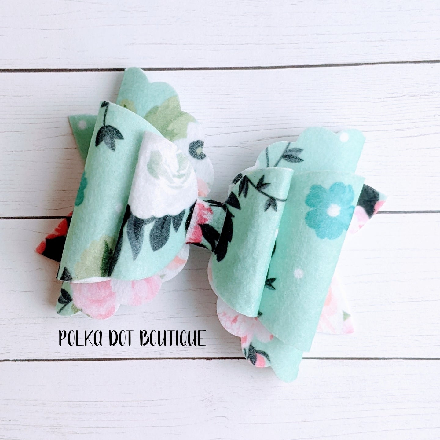 Teal Floral Felt Bow