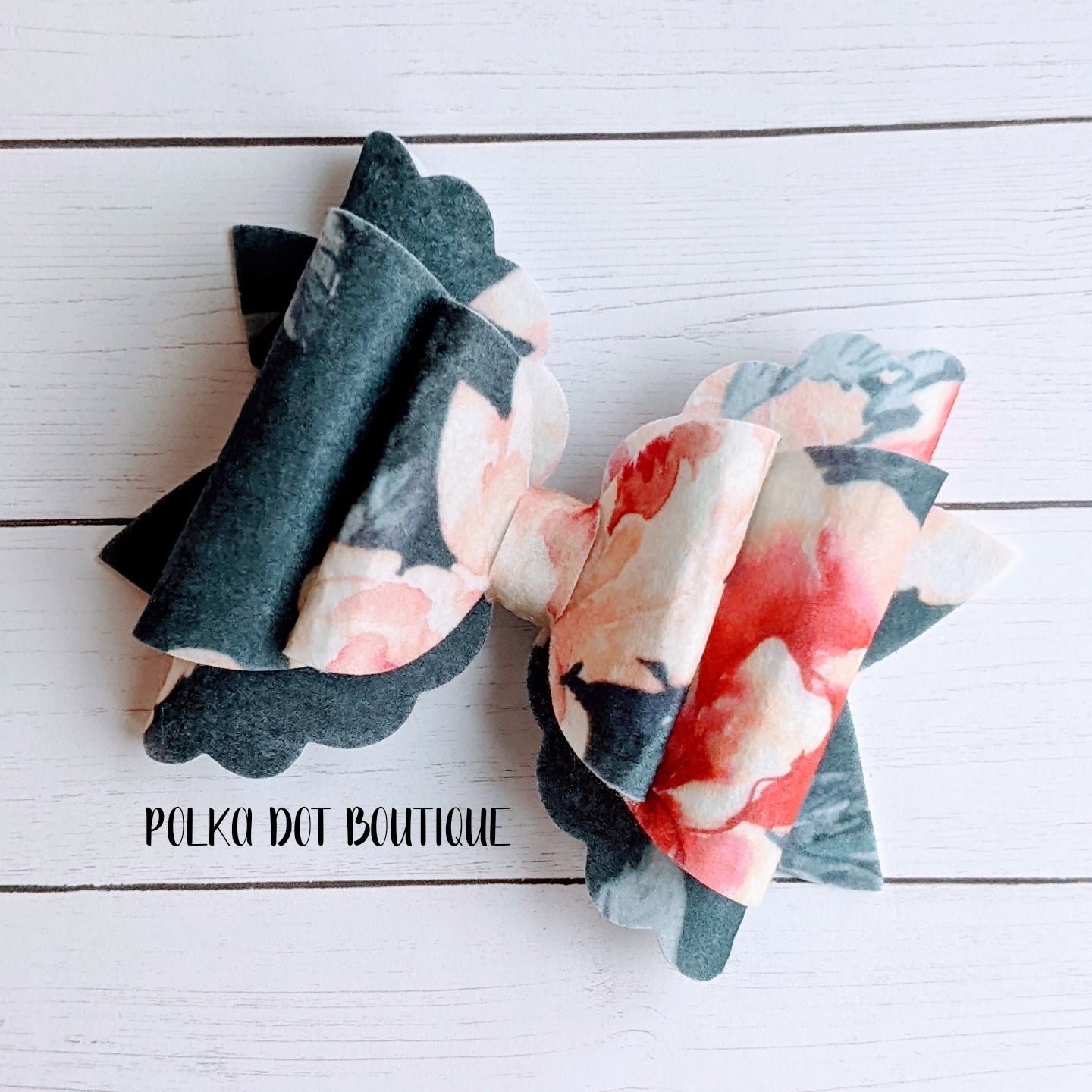 Gray Floral Felt Bow