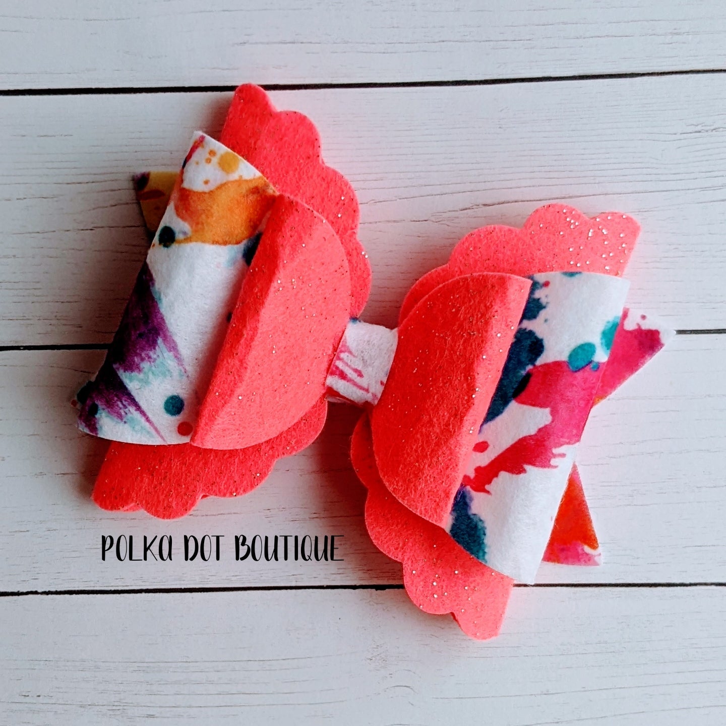 Hot Pink Splatter Paint Felt Bow