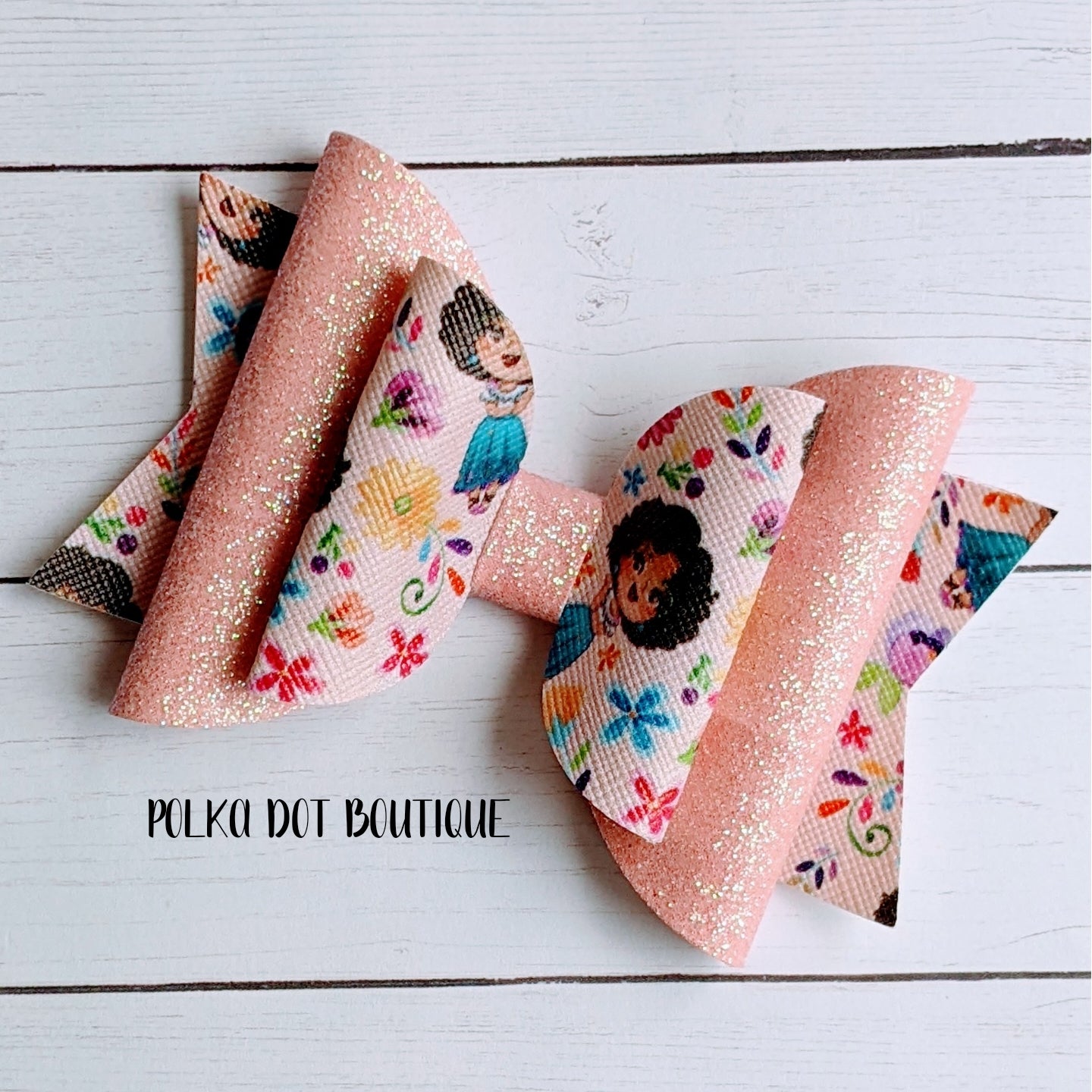 Maribel Pink Glitter Faux Leather Bow