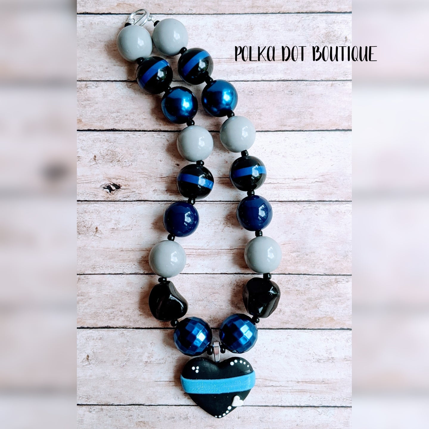Back the Blue Heart Clay Chunky Necklace