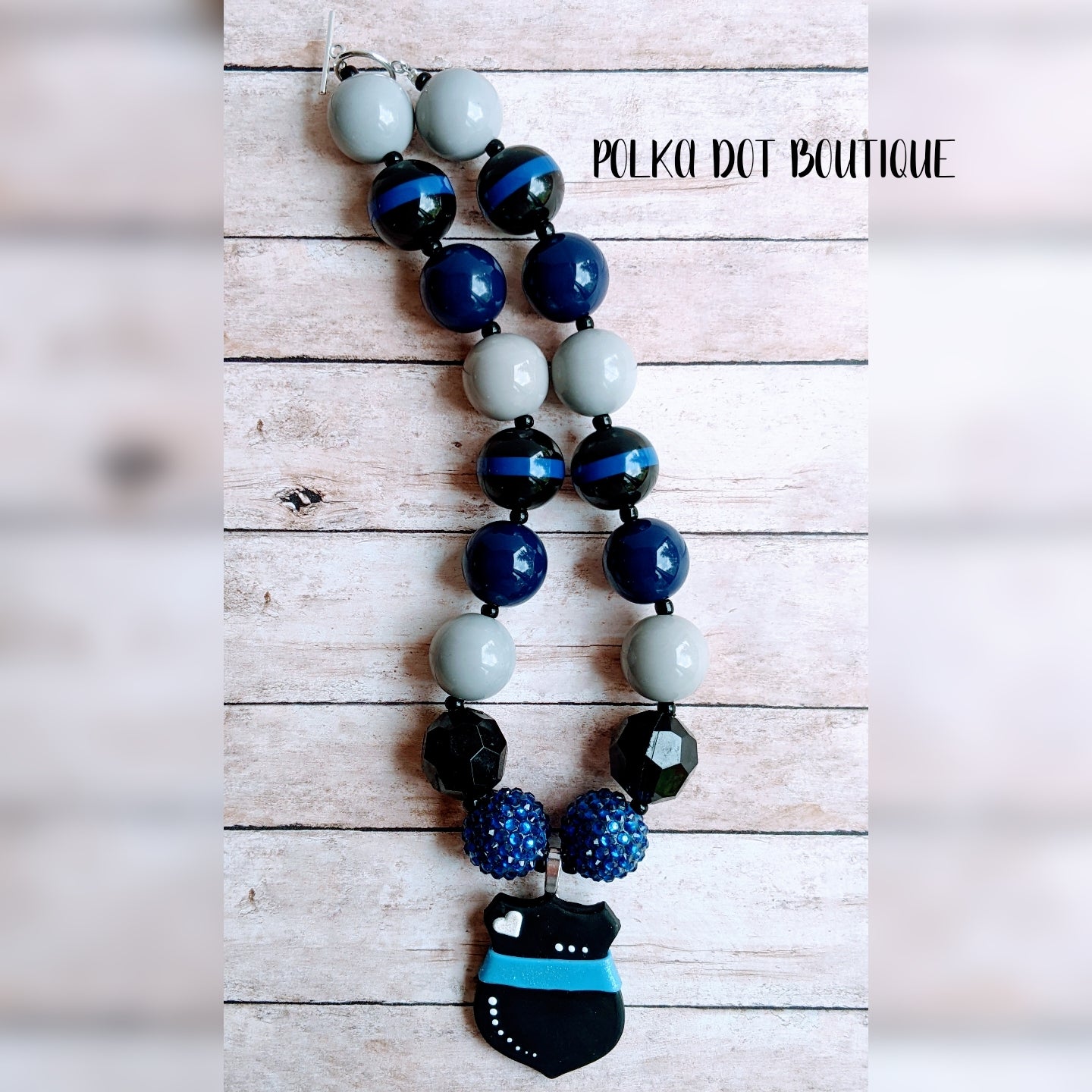 Back the Blue Badge Clay Chunky Necklace