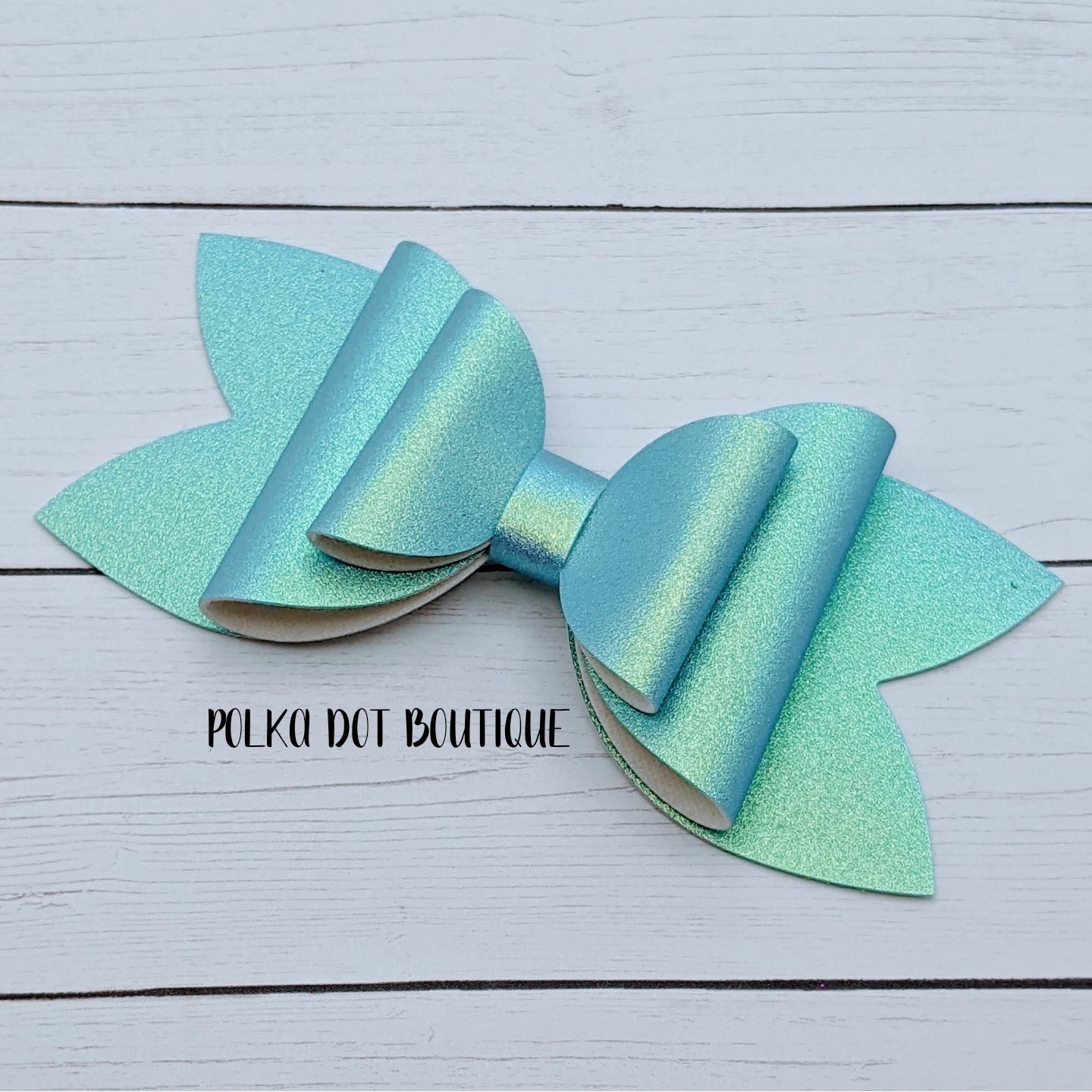 Iridescent Teal Faux Leather Bow