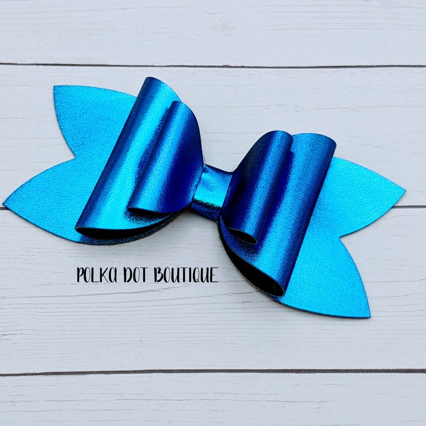 Iridescent Blue Faux Leather Bow