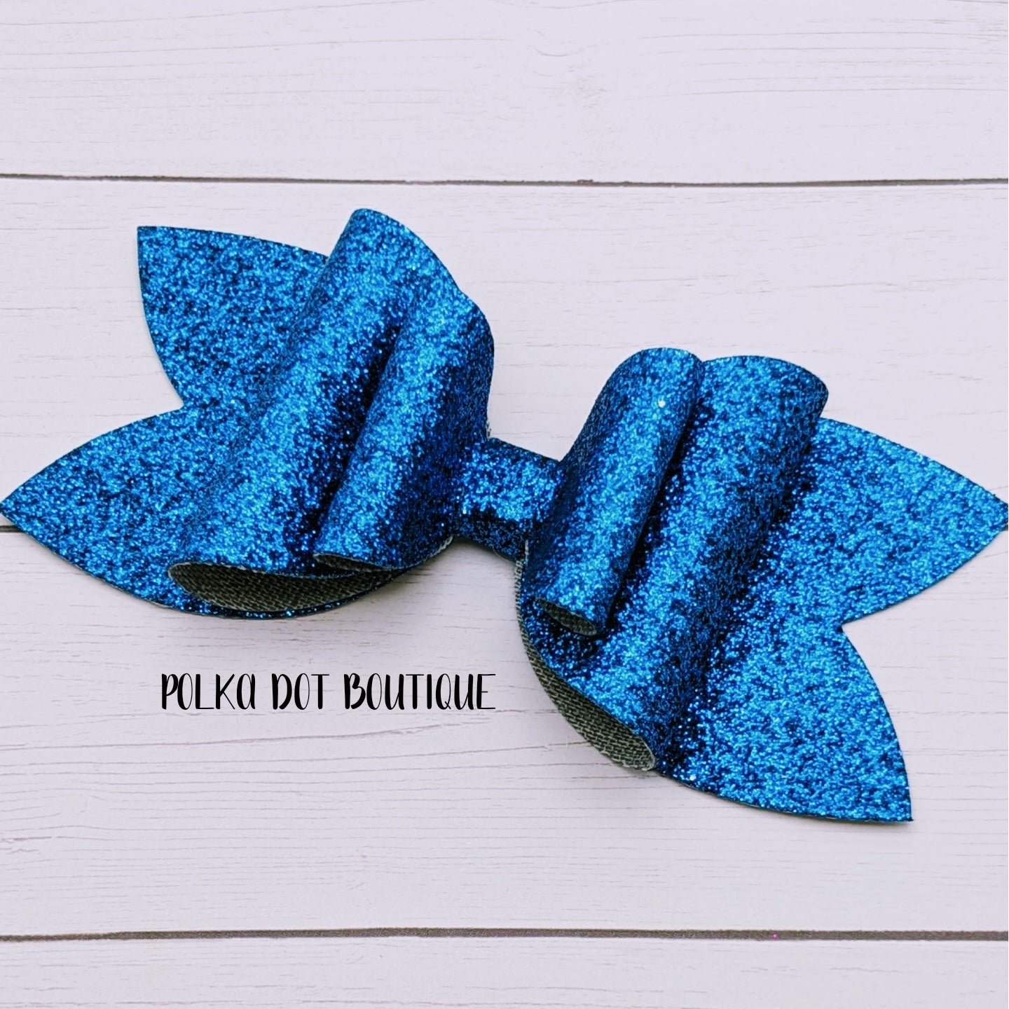 Blue Glitter Faux Leather Bow