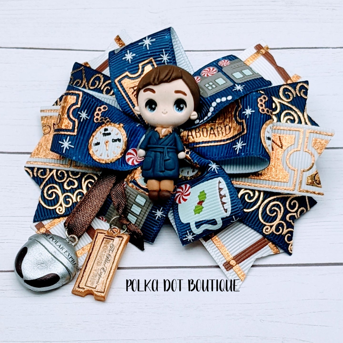 Polar Express Clay Center Pinwheel Bow