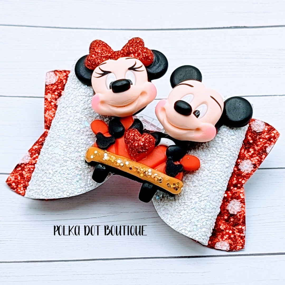 Minnie and Mickey Glitter Faux Leather Bow
