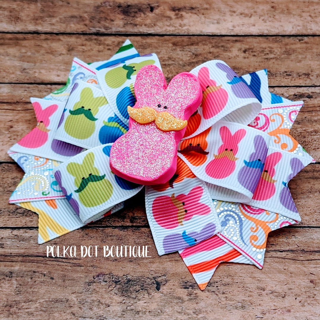 Pink Glitter Clay Bunny Pinwheel Bow