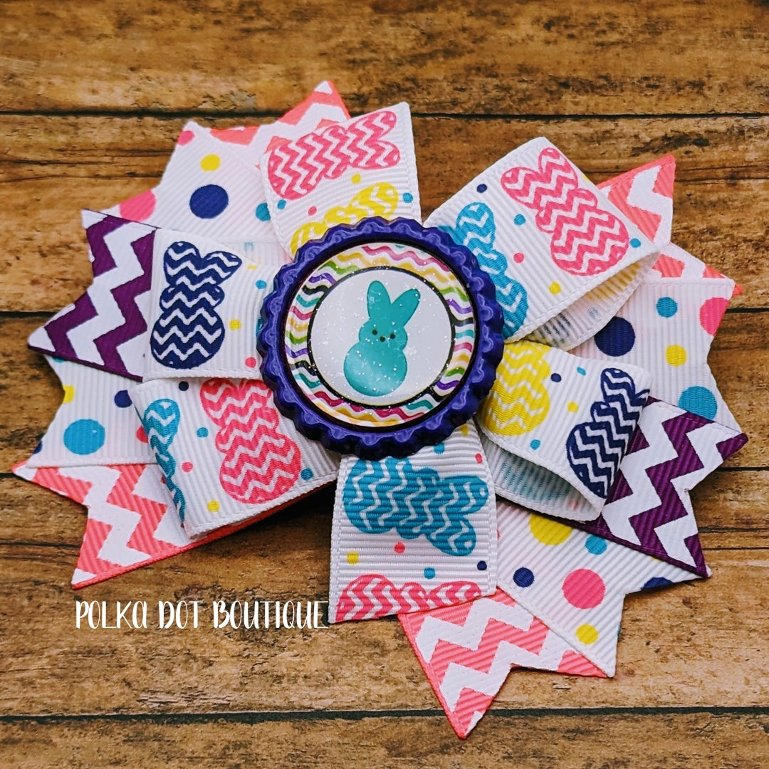 Blue Bunny Chevron Pinwheel Bow
