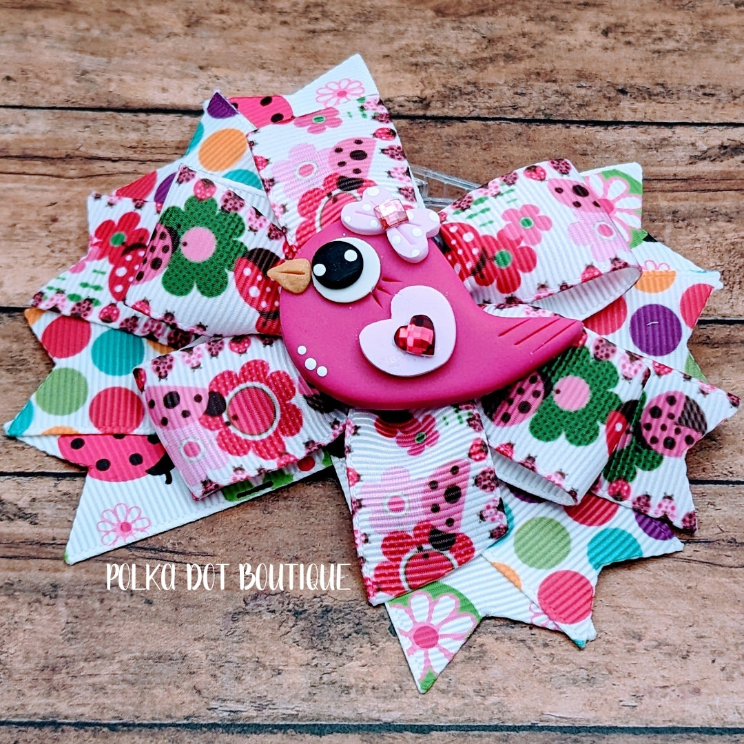 Spring Bird Pinwheel Bow