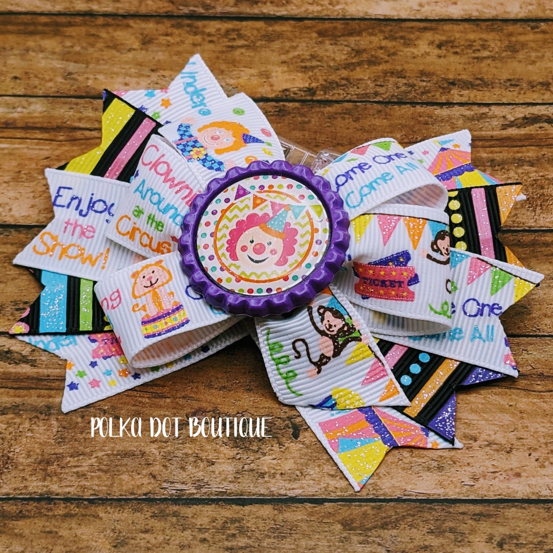 Clown White Pinwheel Bow