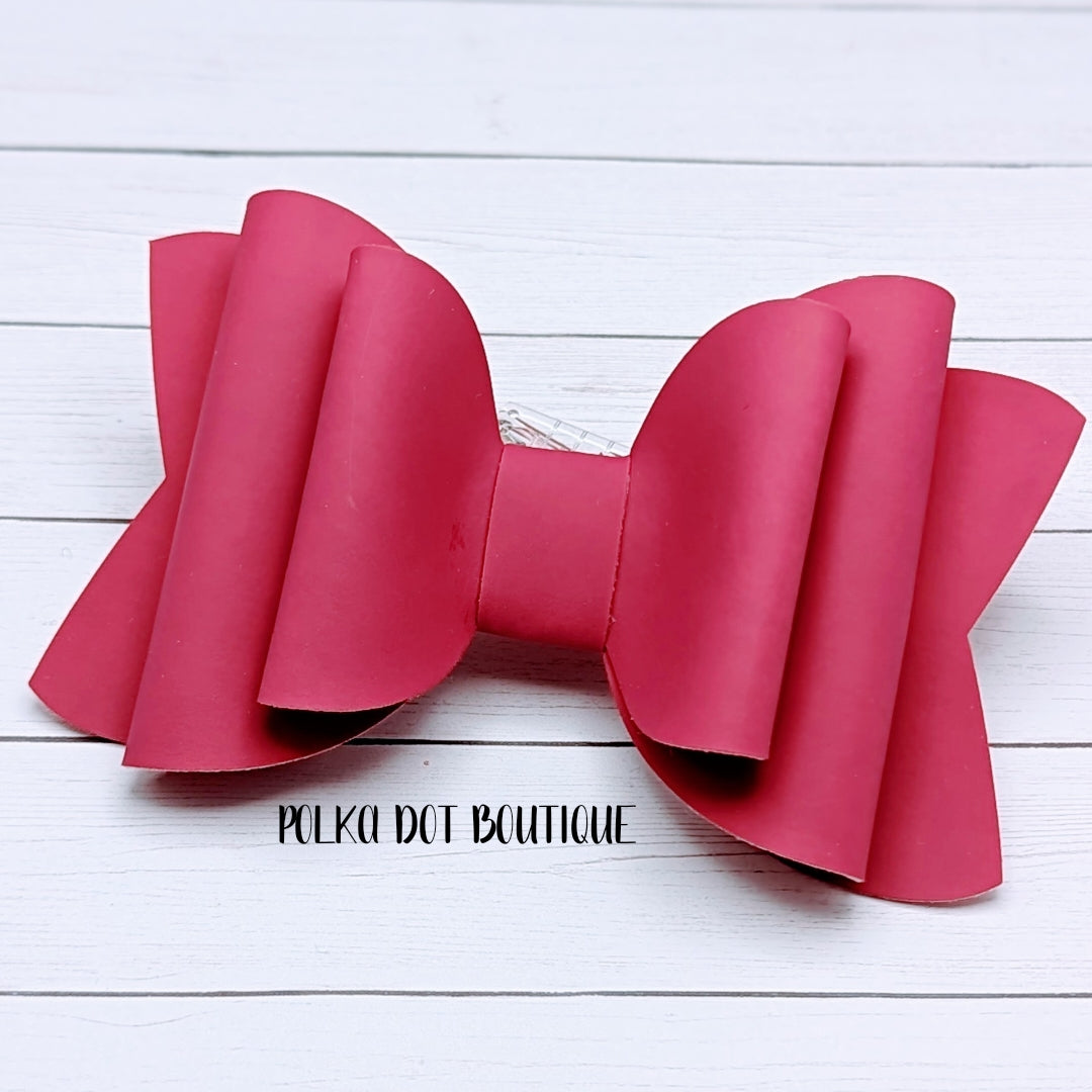 Soft Dark Pink Faux Leather Bow