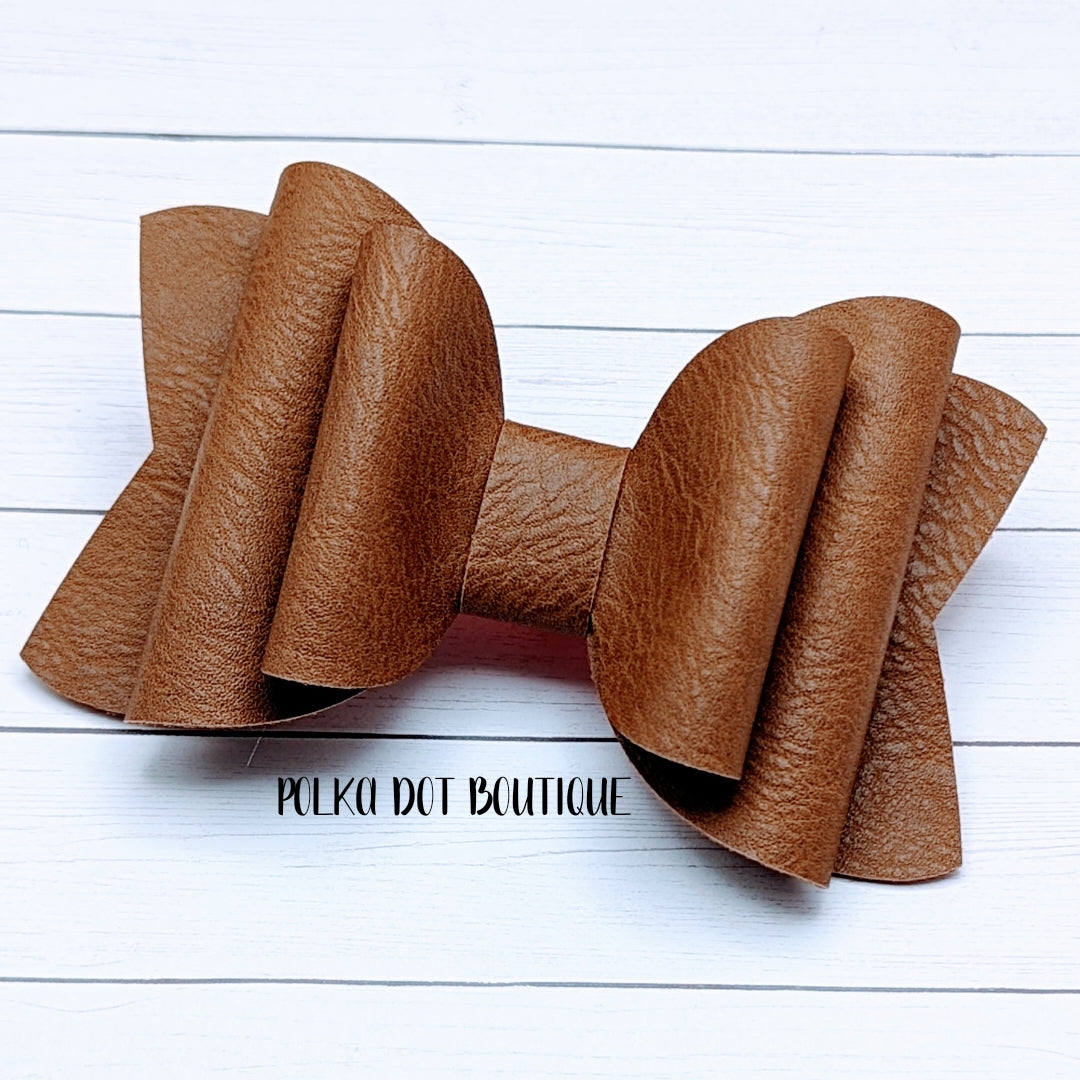Soft Light Brown Faux Leather Bow