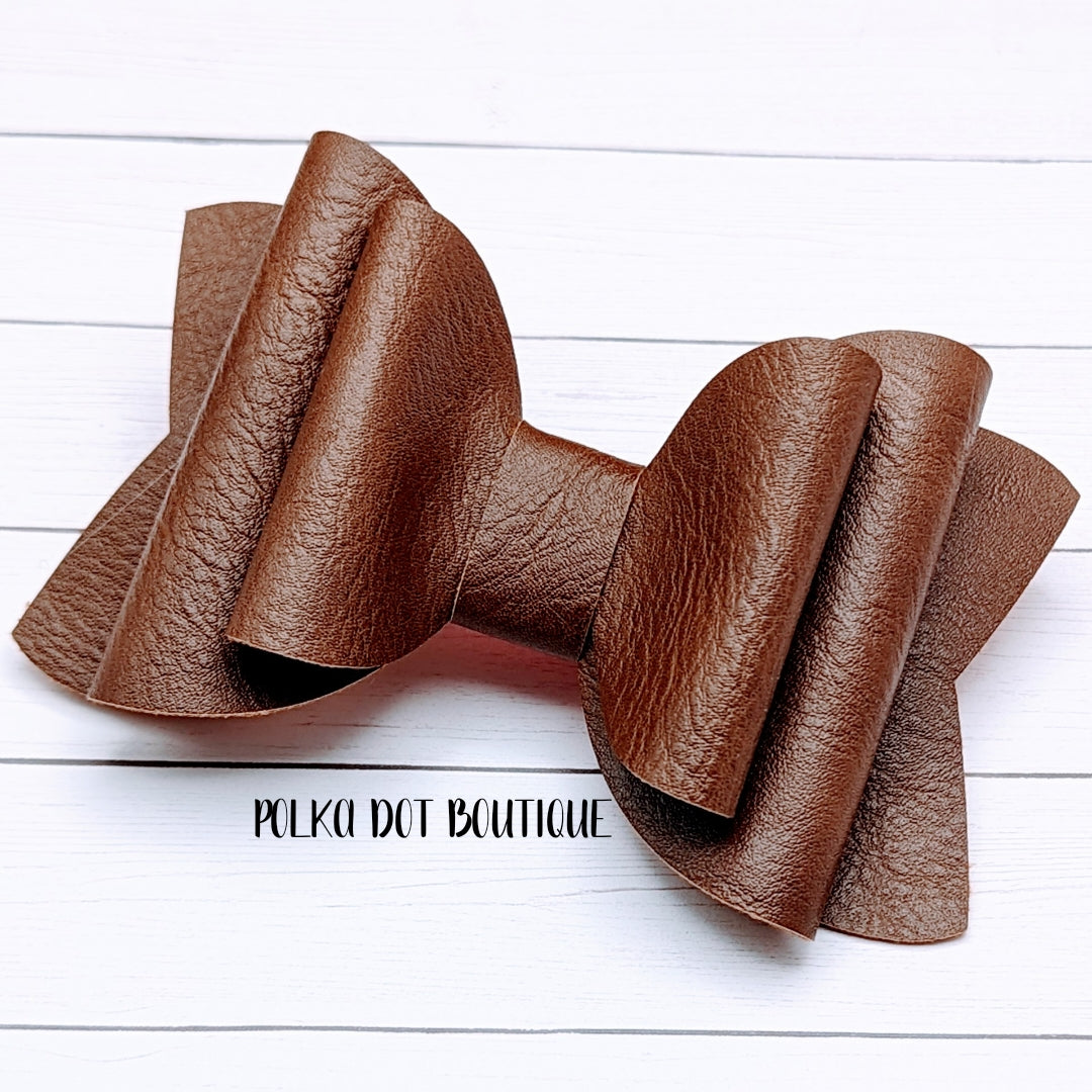 Soft Dark Brown Faux Leather Bow