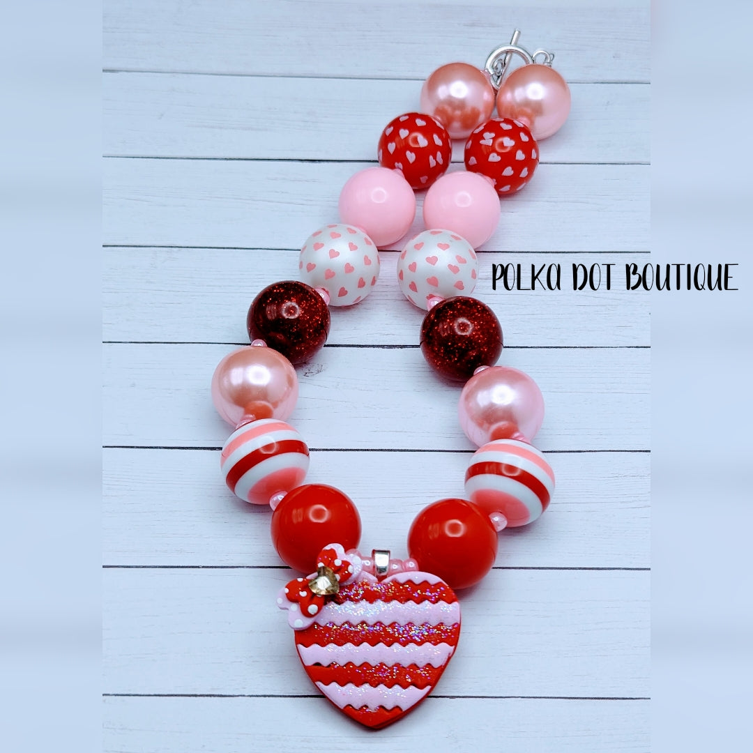 Chevron Heart Clay Chunky Necklace