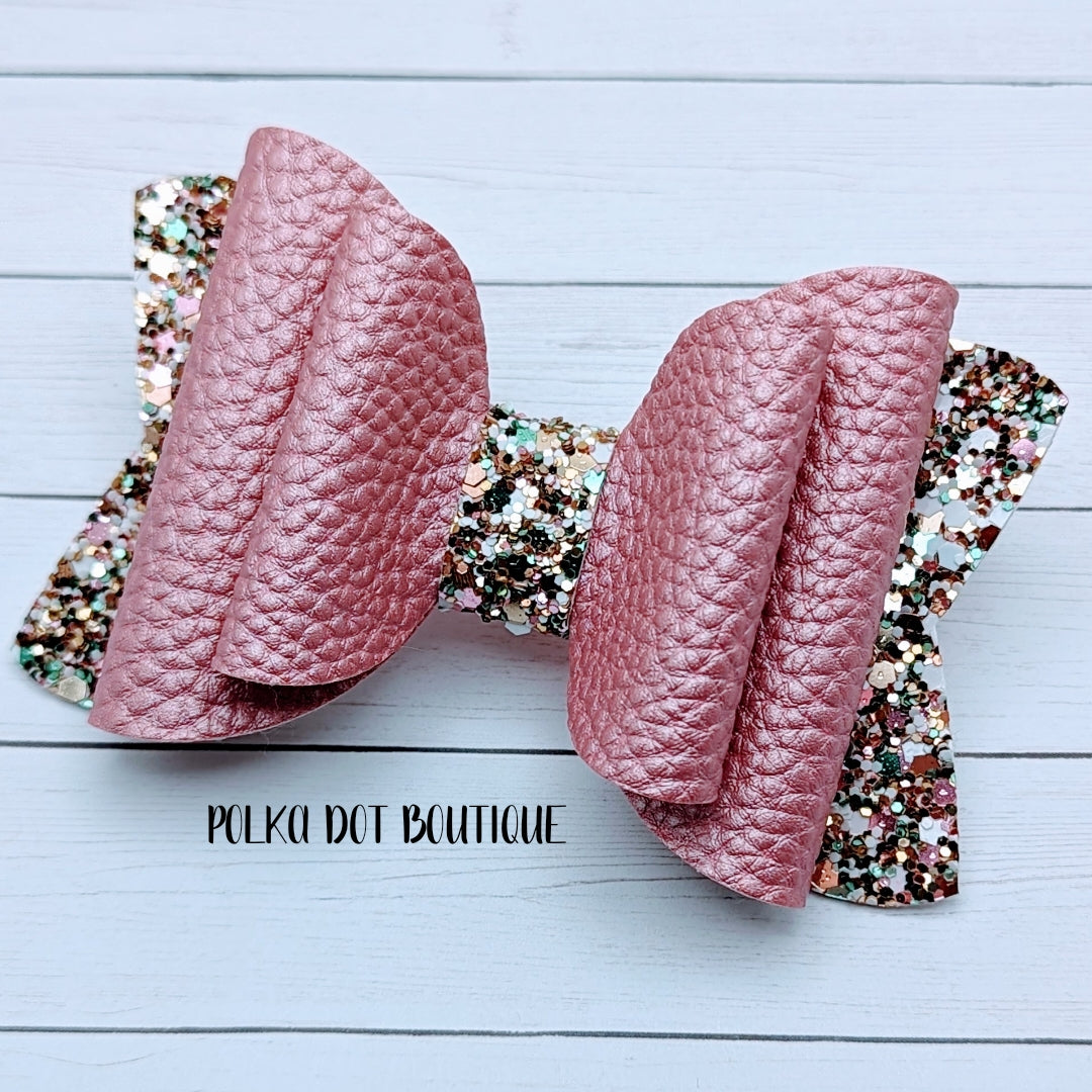 Rose Glitter Faux Leather Bow