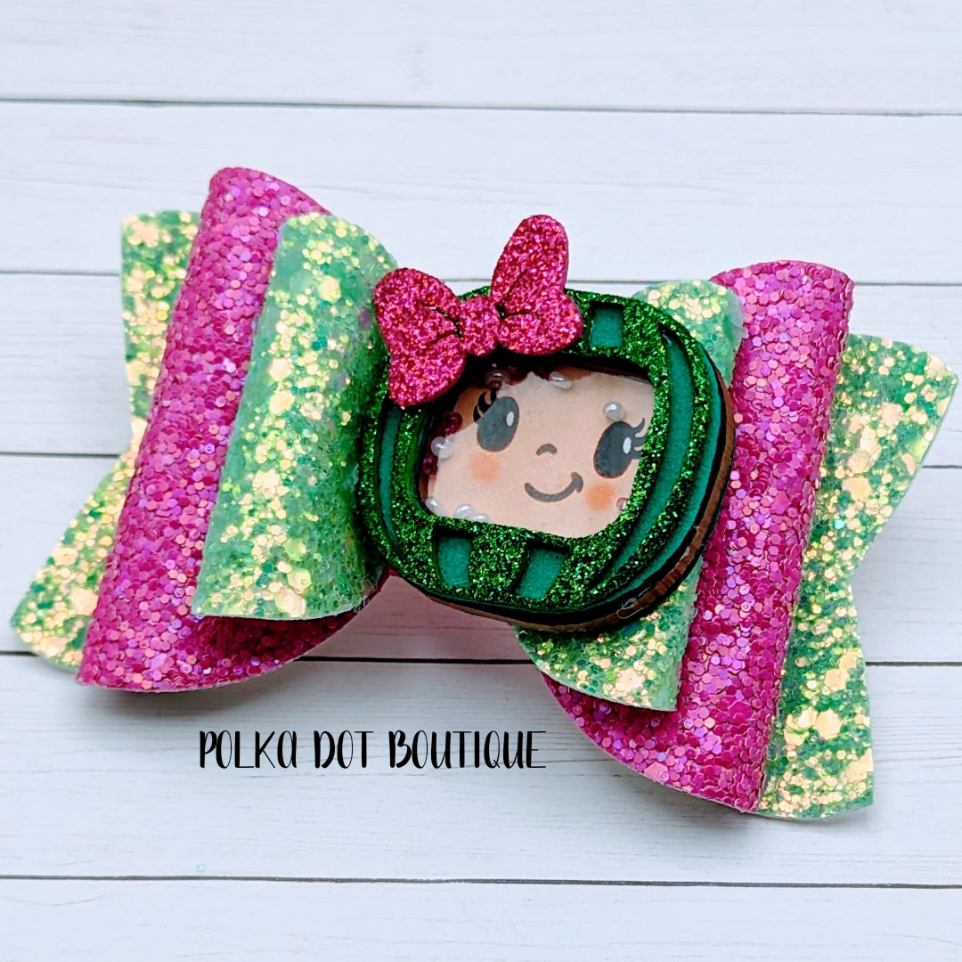 Coco Melon Glitter Faux Leather Bow