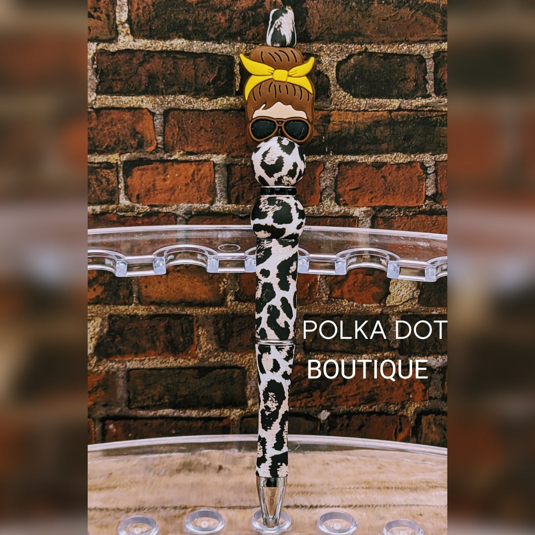 Mom Bun : Brown Hair Silicone Beaded Pen