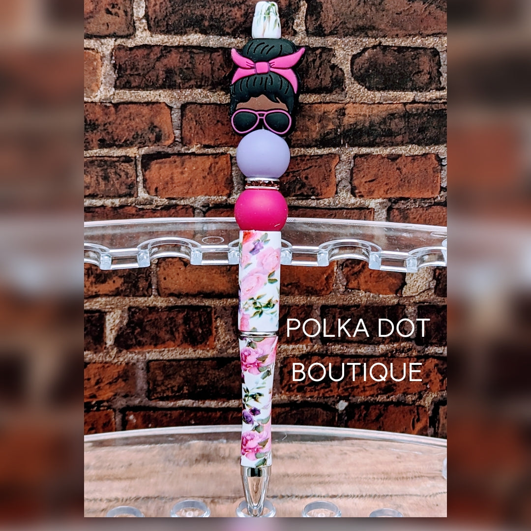 Mom Bun: Black Hair Silicone Beaded Pen