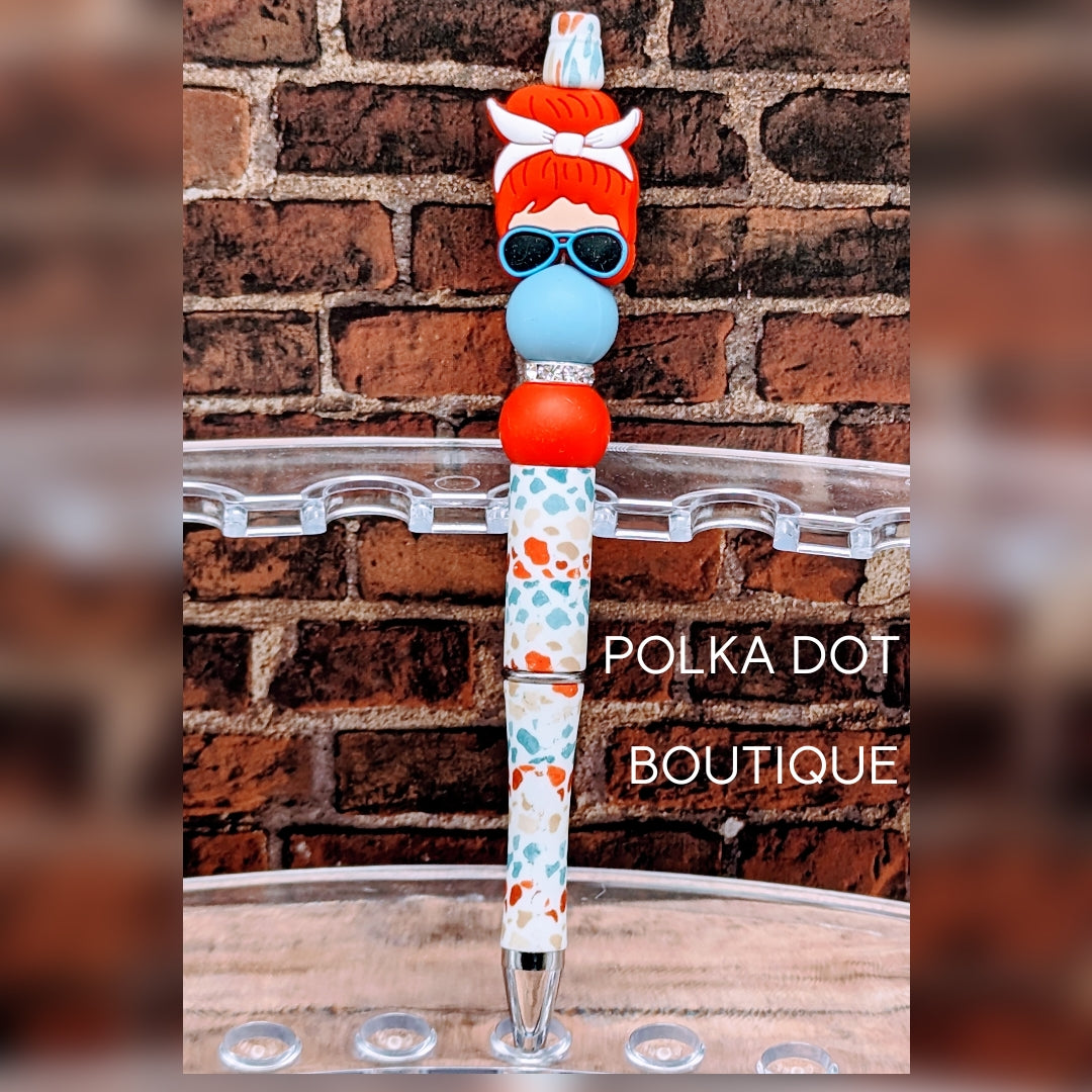 Mom Bun : Red Hair Silicone Beaded Pen