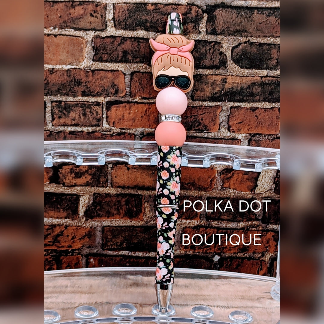 Mom Bun : Light Brown Hair Silicone Beaded Pen