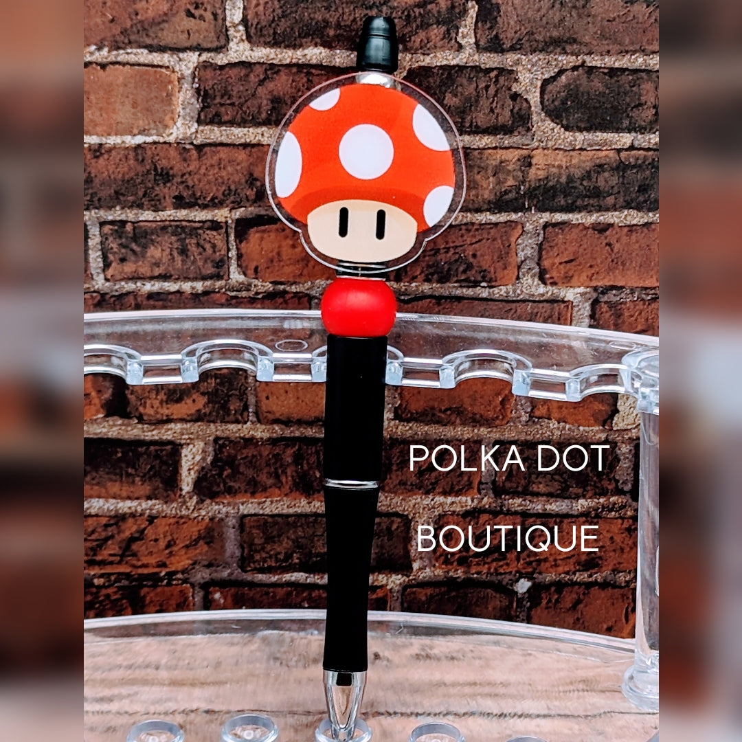 Mario Bros : Mushroom Silicone Beaded Pen