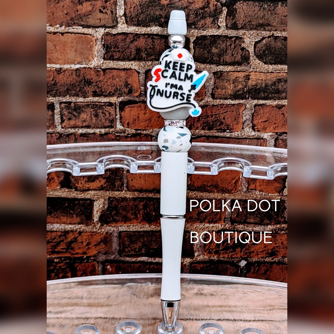 Nurse : Keep Calm I'm a Nurse Silicone Beaded Pen