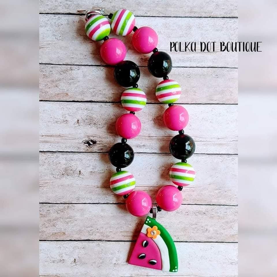 Pink Watermelon Clay Chunky Necklace